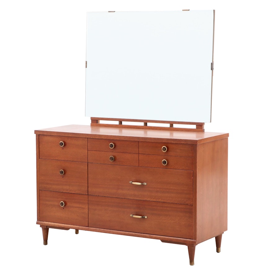 Mid Century Modern Stanley Furniture Walnut Dresser and Mirror