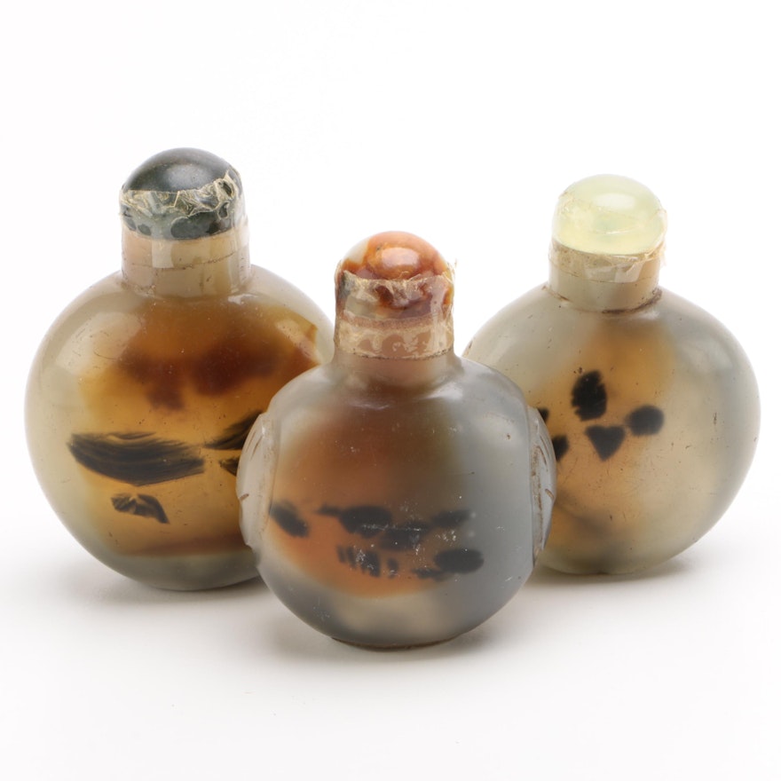 Chinese Agate Form Glass Snuff Bottles