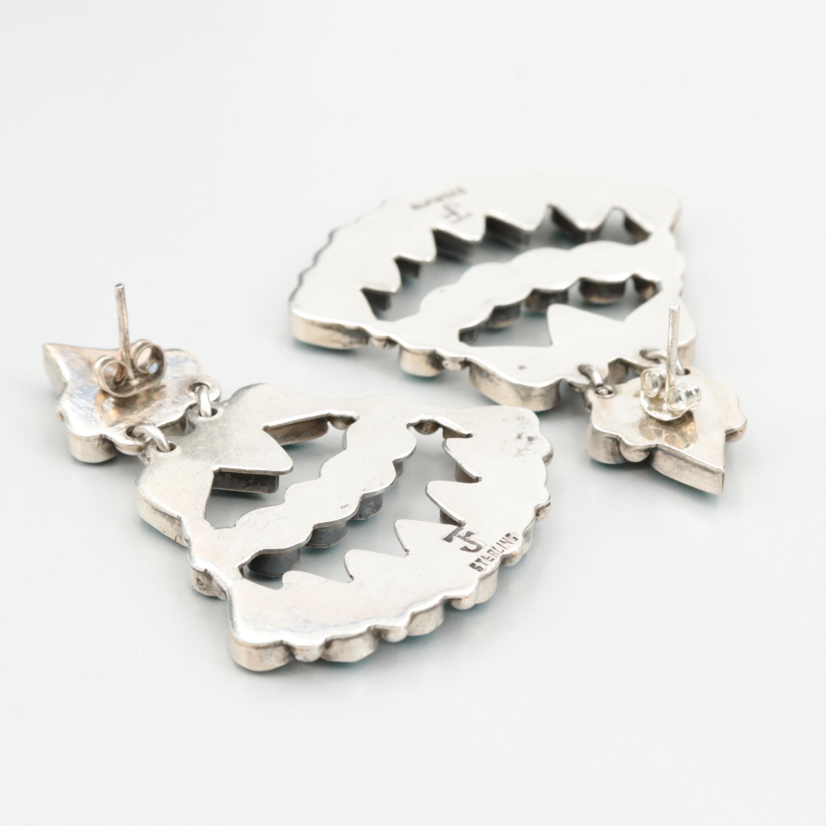 Mexican Sterling Silver Turquoise Dangle Earrings by Federico Jimenez