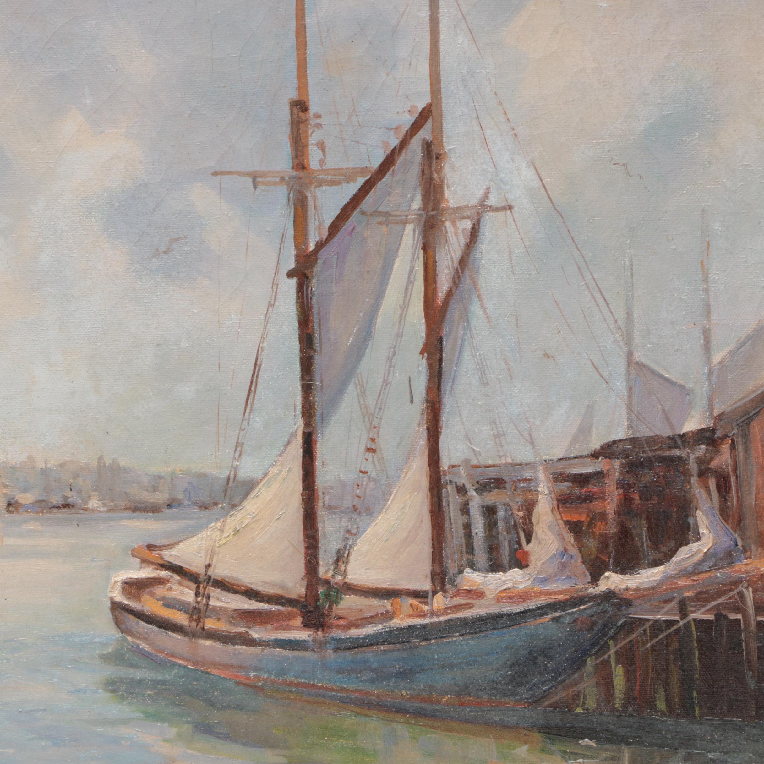 Arthur Norman Davis Harbor Scene Oil Painting