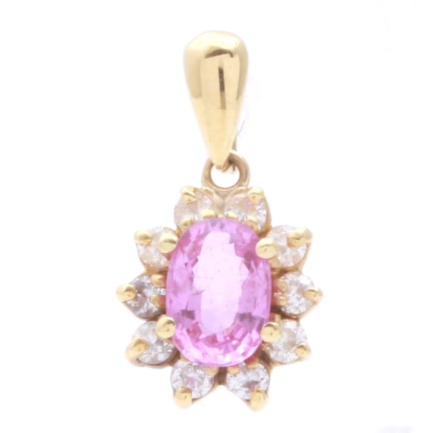 18K Yellow Gold Pink Sapphire Diamond Pendant