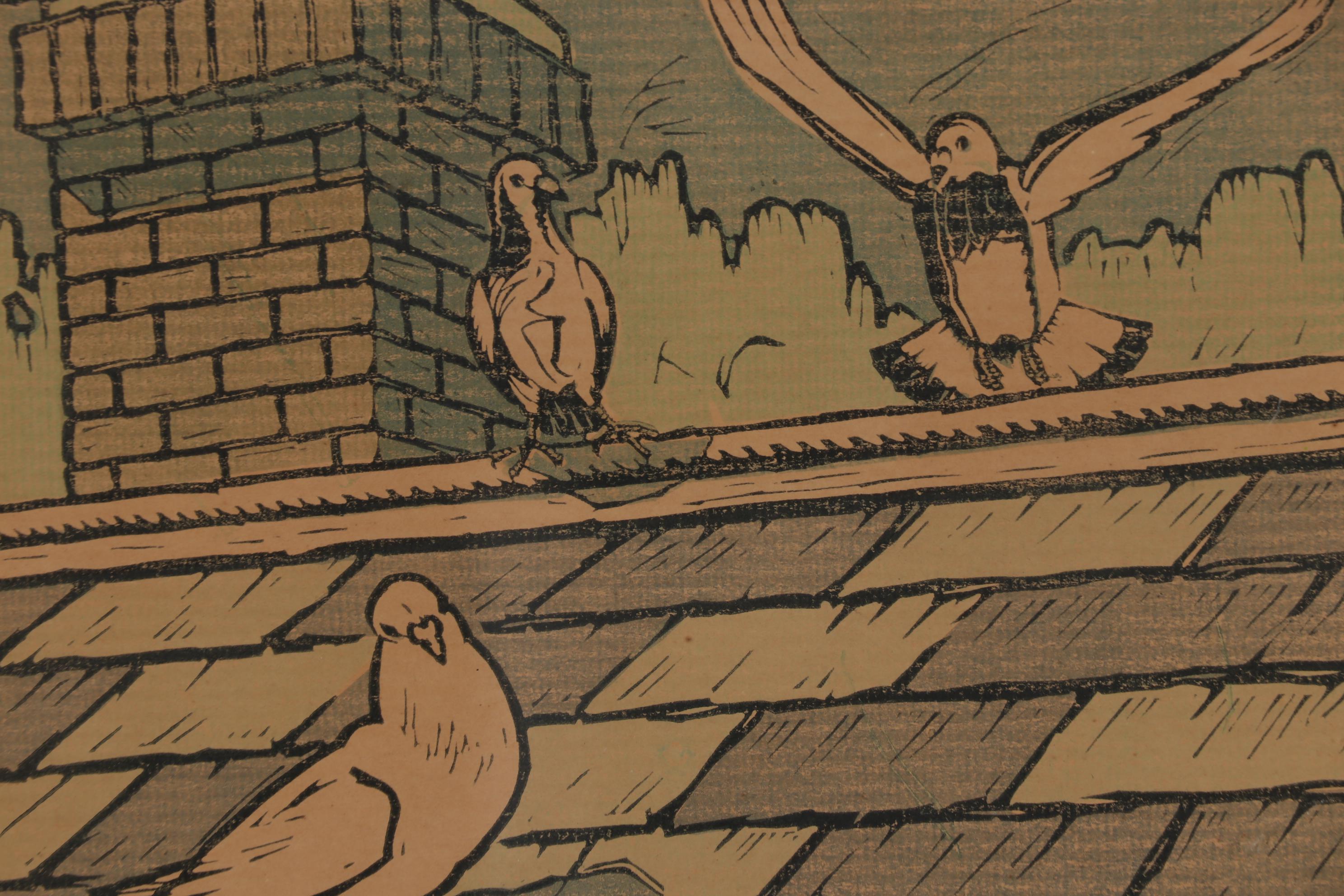 Alexandre Hogue Woodcut "Pigeons", 1926