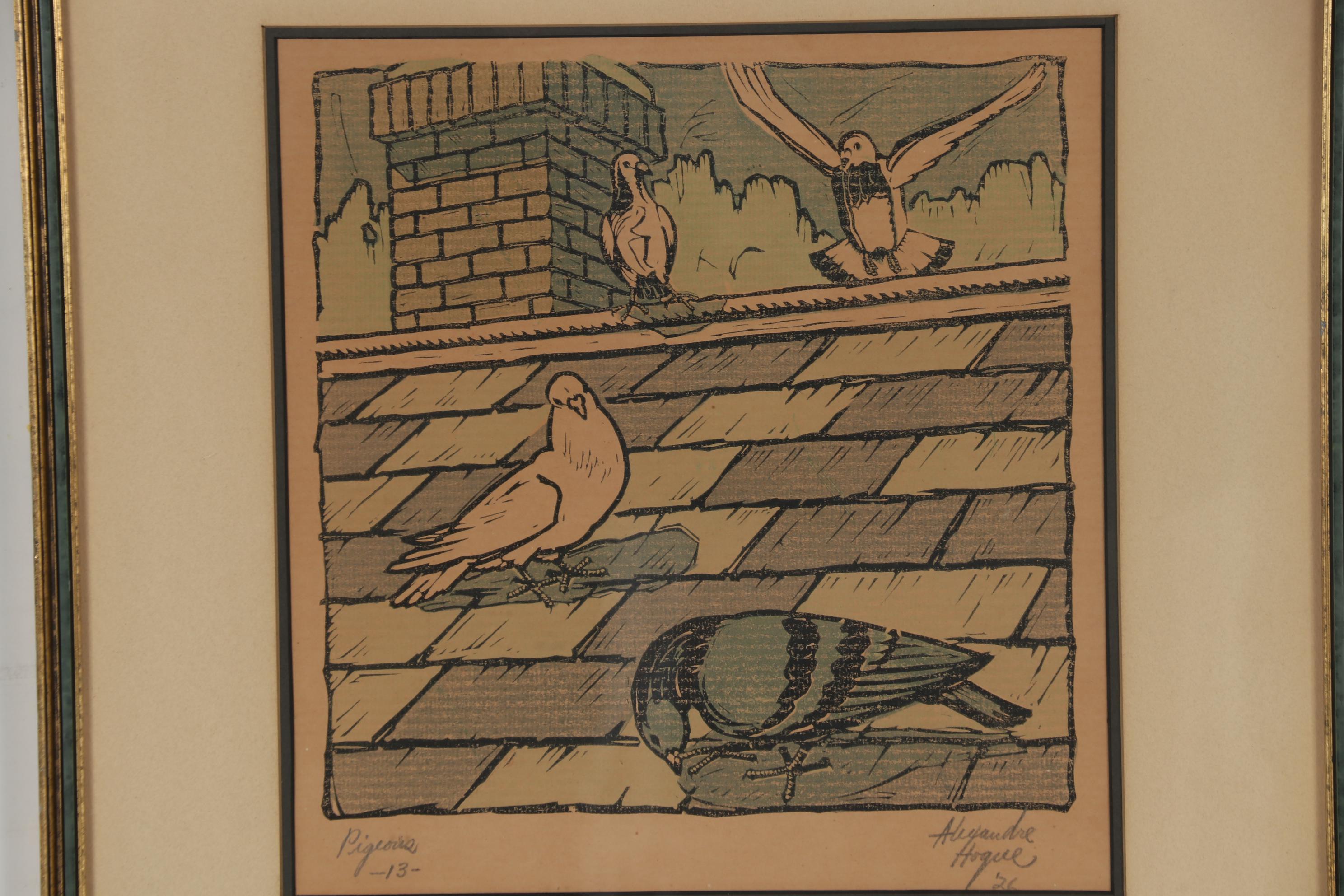 Alexandre Hogue Woodcut "Pigeons", 1926