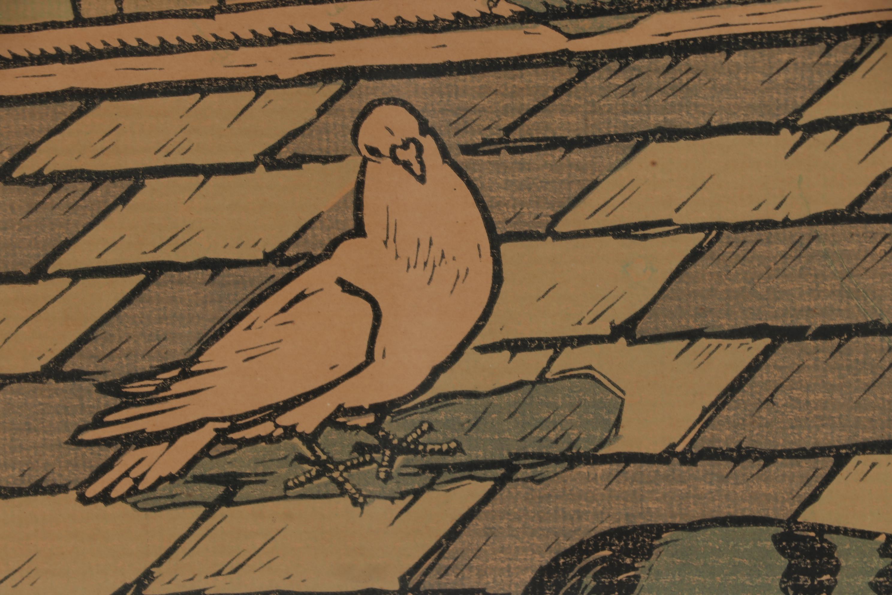 Alexandre Hogue Woodcut "Pigeons", 1926