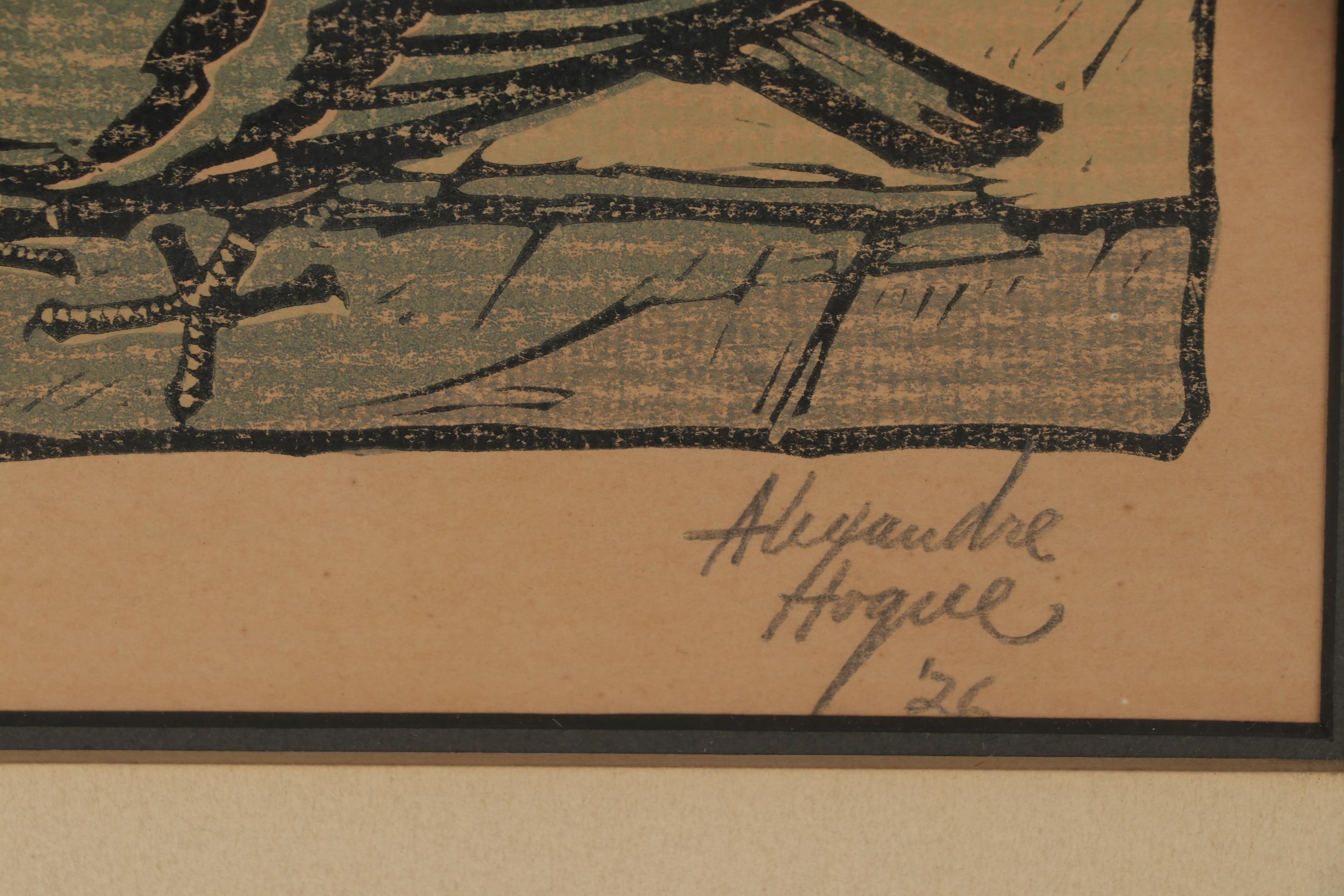 Alexandre Hogue Woodcut "Pigeons", 1926