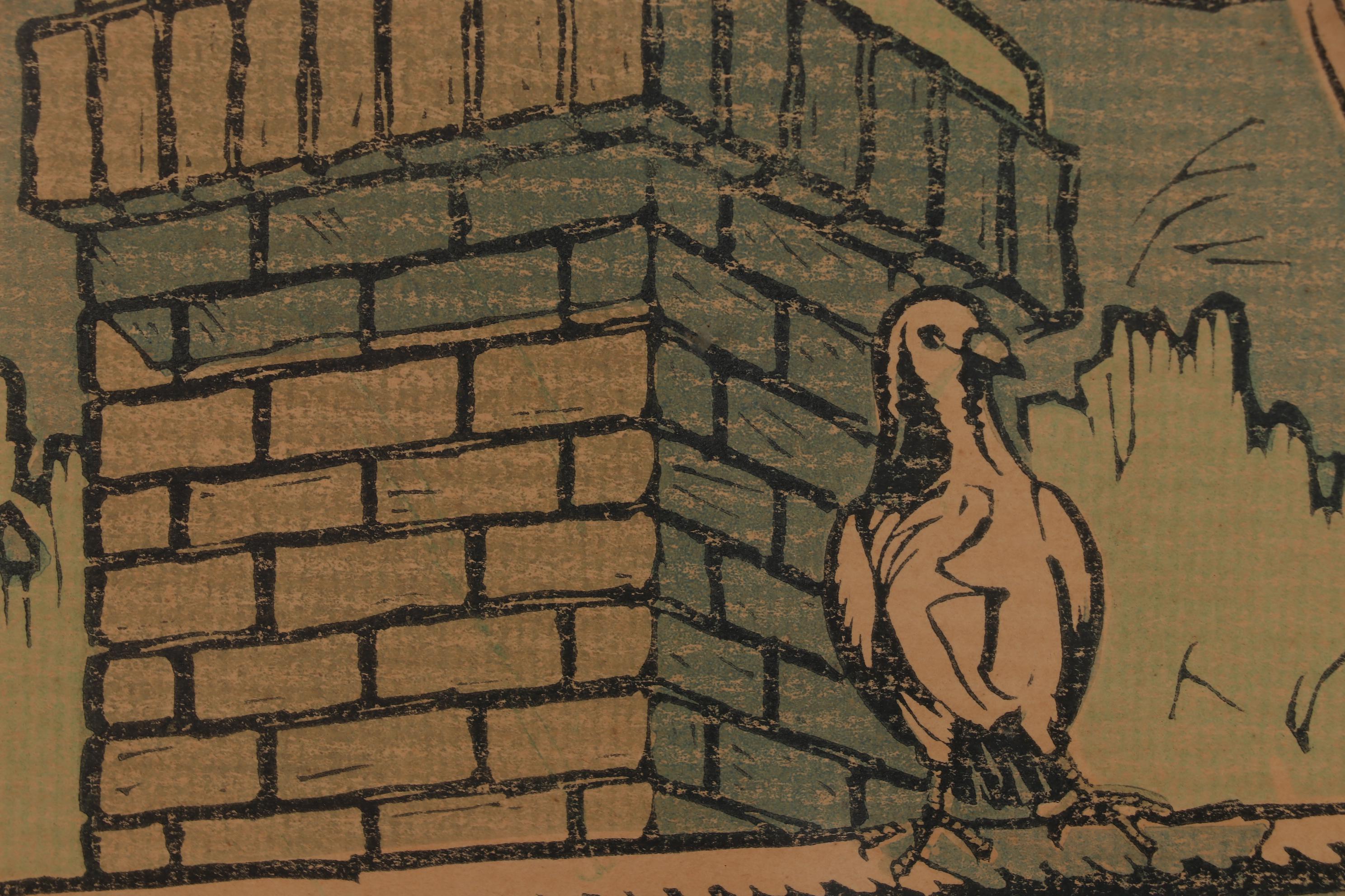 Alexandre Hogue Woodcut "Pigeons", 1926