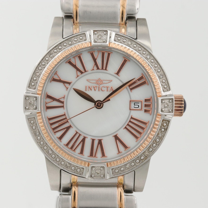 Invicta Angel Stainless Steel Wristwatch With Diamond Bezel
