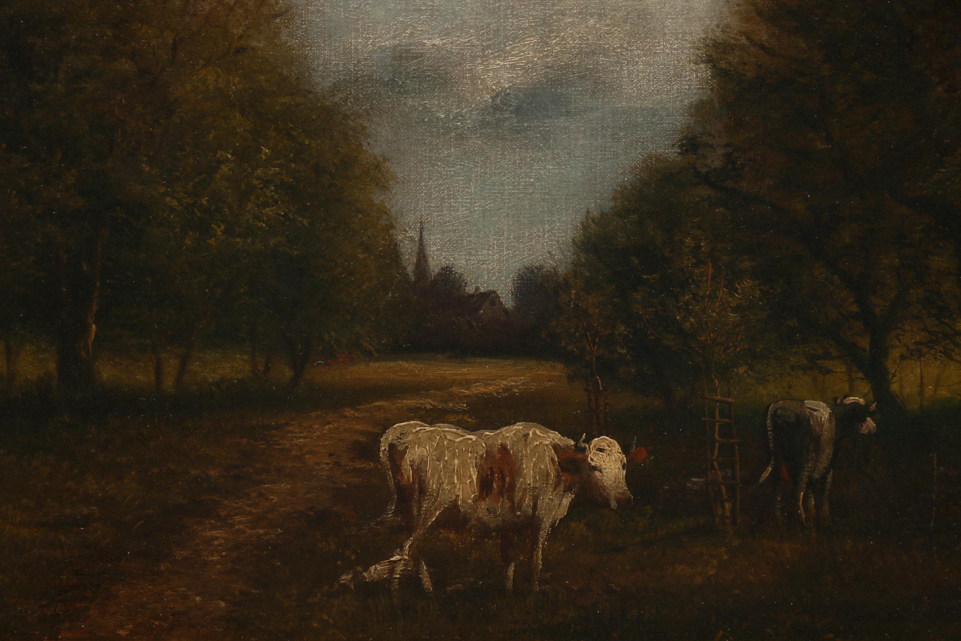 Jacques Durant Oil Painting of Pastoral Scene with Cattle
