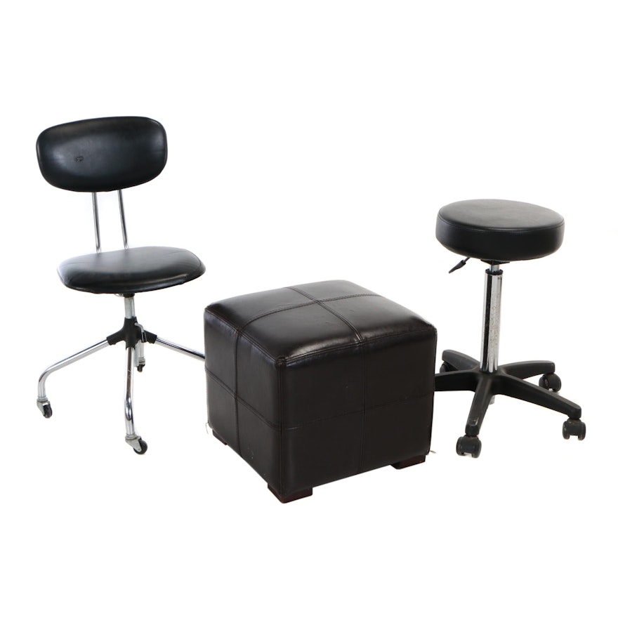 National Office Furniture Co., Rolling Desk Chair Plus Two Contemporary Stools