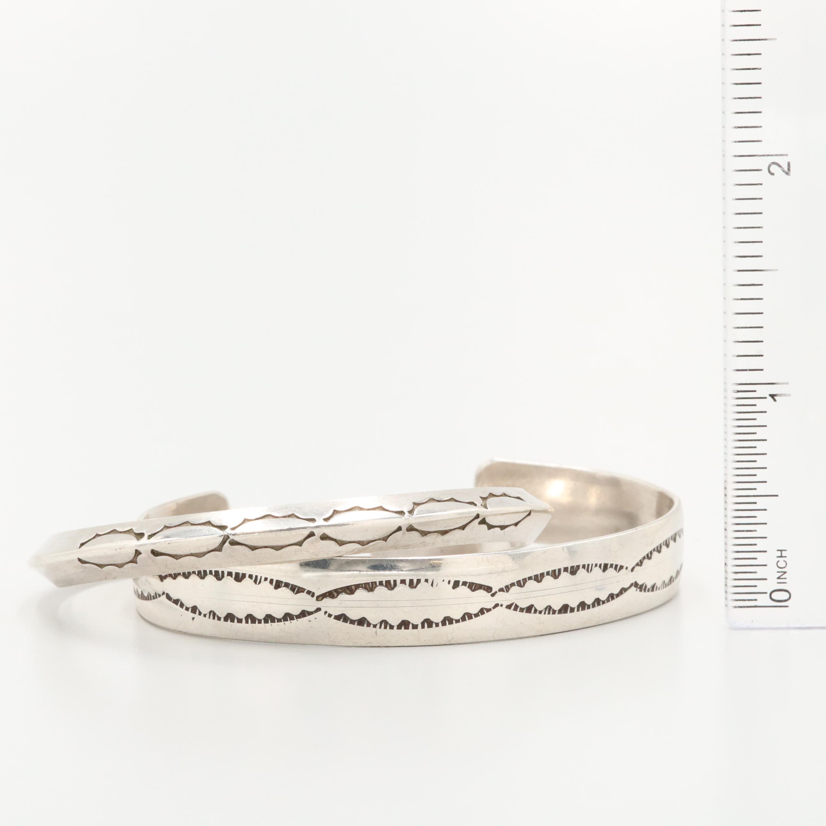 Southwestern Style Sterling Silver Cuff Bracelets with Stampwork