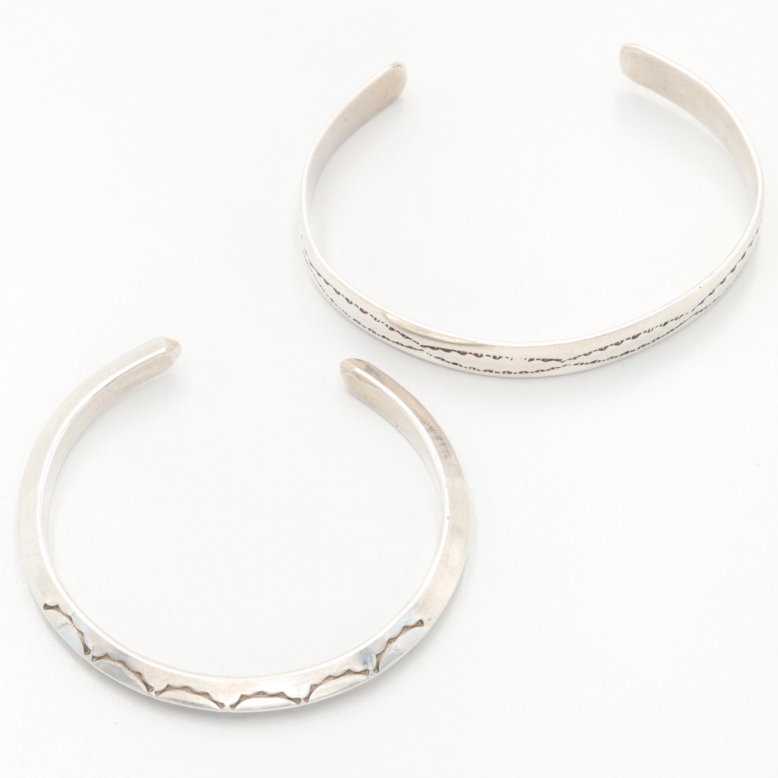 Southwestern Style Sterling Silver Cuff Bracelets with Stampwork
