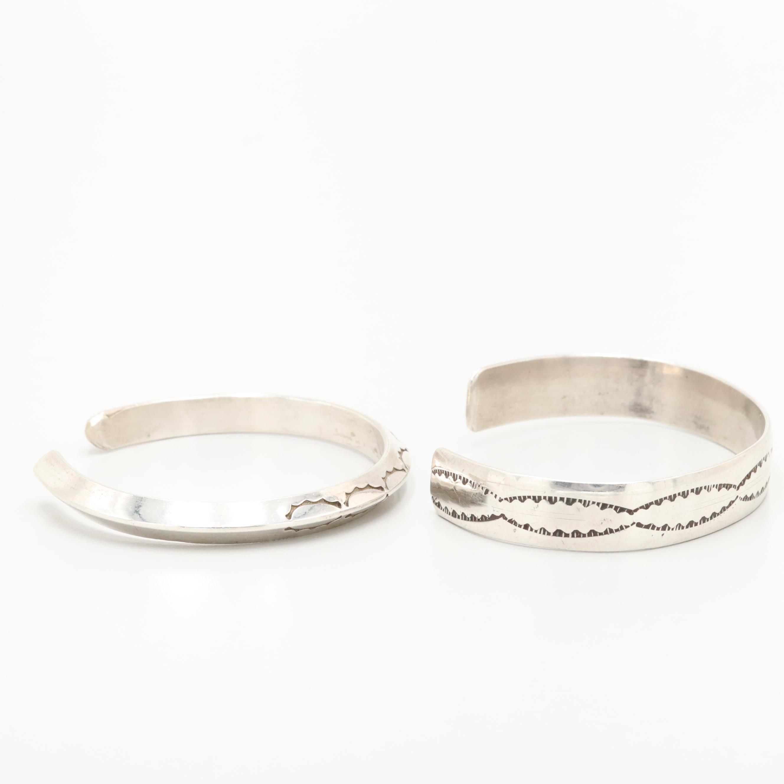 Southwestern Style Sterling Silver Cuff Bracelets with Stampwork