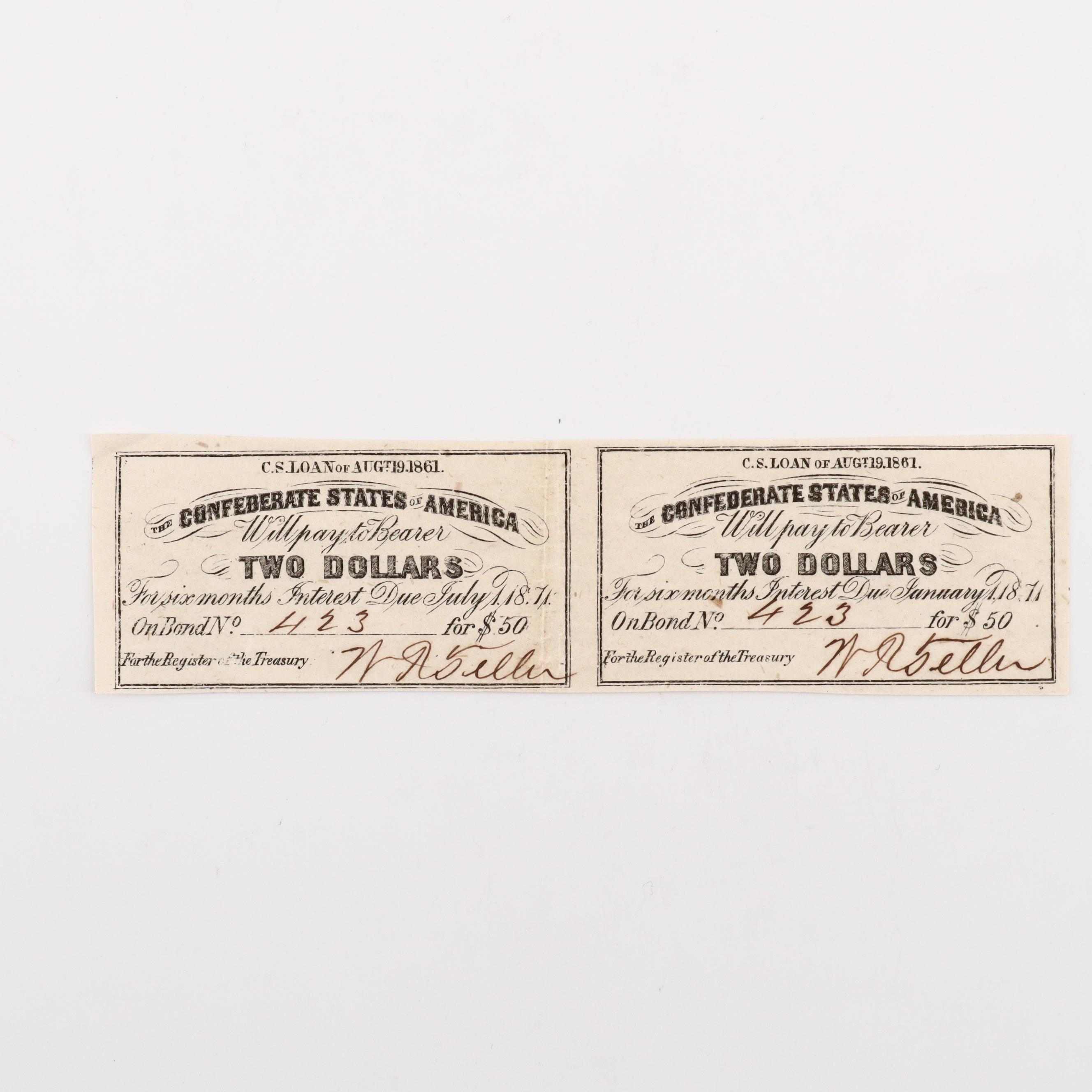 Six 19th Century Bond Coupons