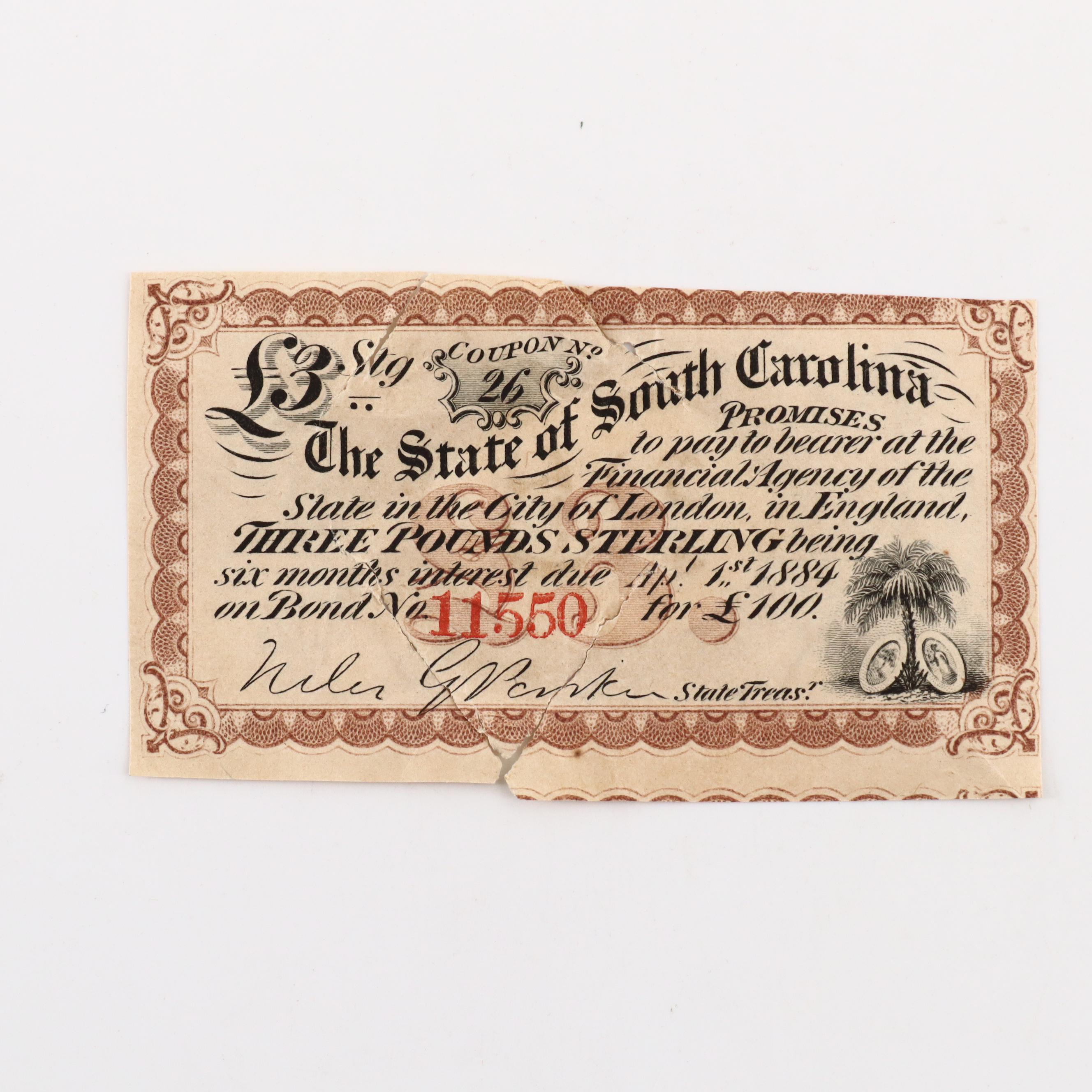Six 19th Century Bond Coupons