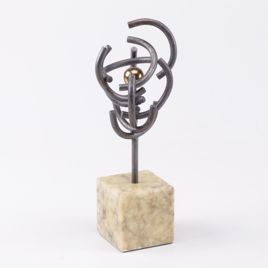 Abstract Iron Sculpture of Italian Marble Base