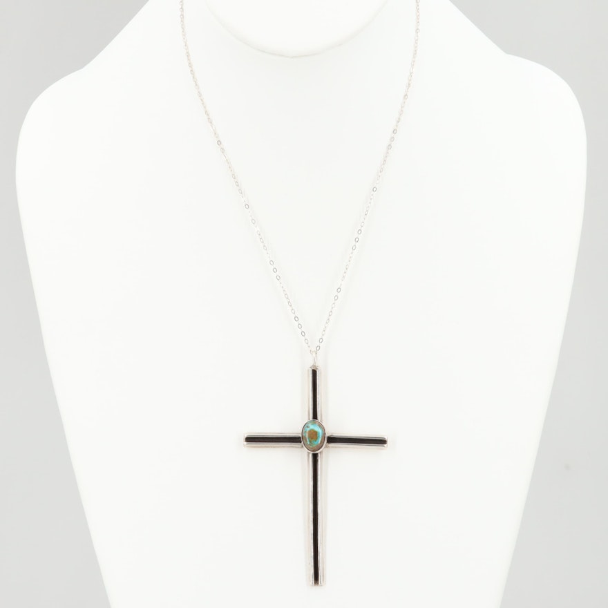 Southwestern Style Turquoise Cross Pendant Necklace