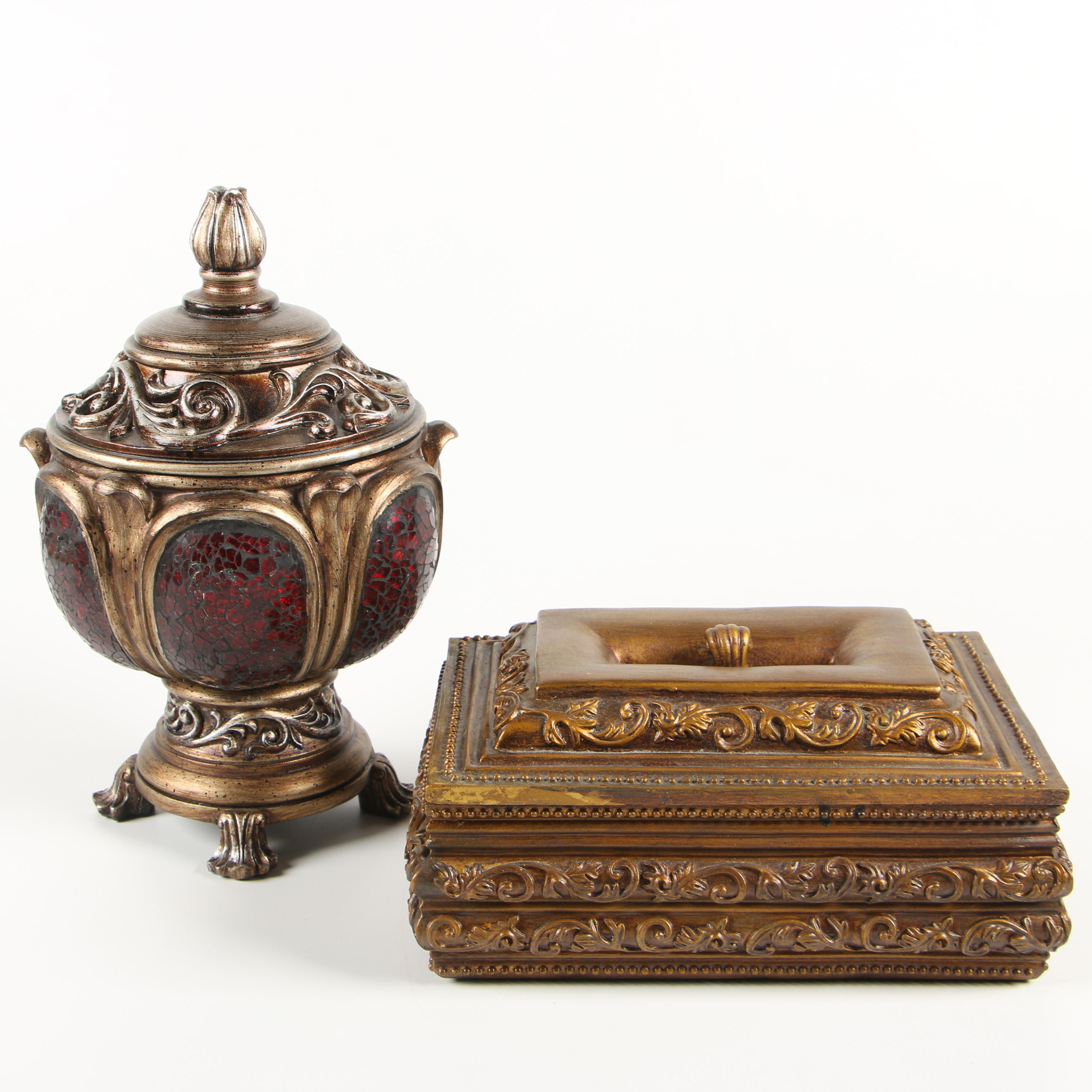 Ornate Molded Resin Boxes with Antique Finish