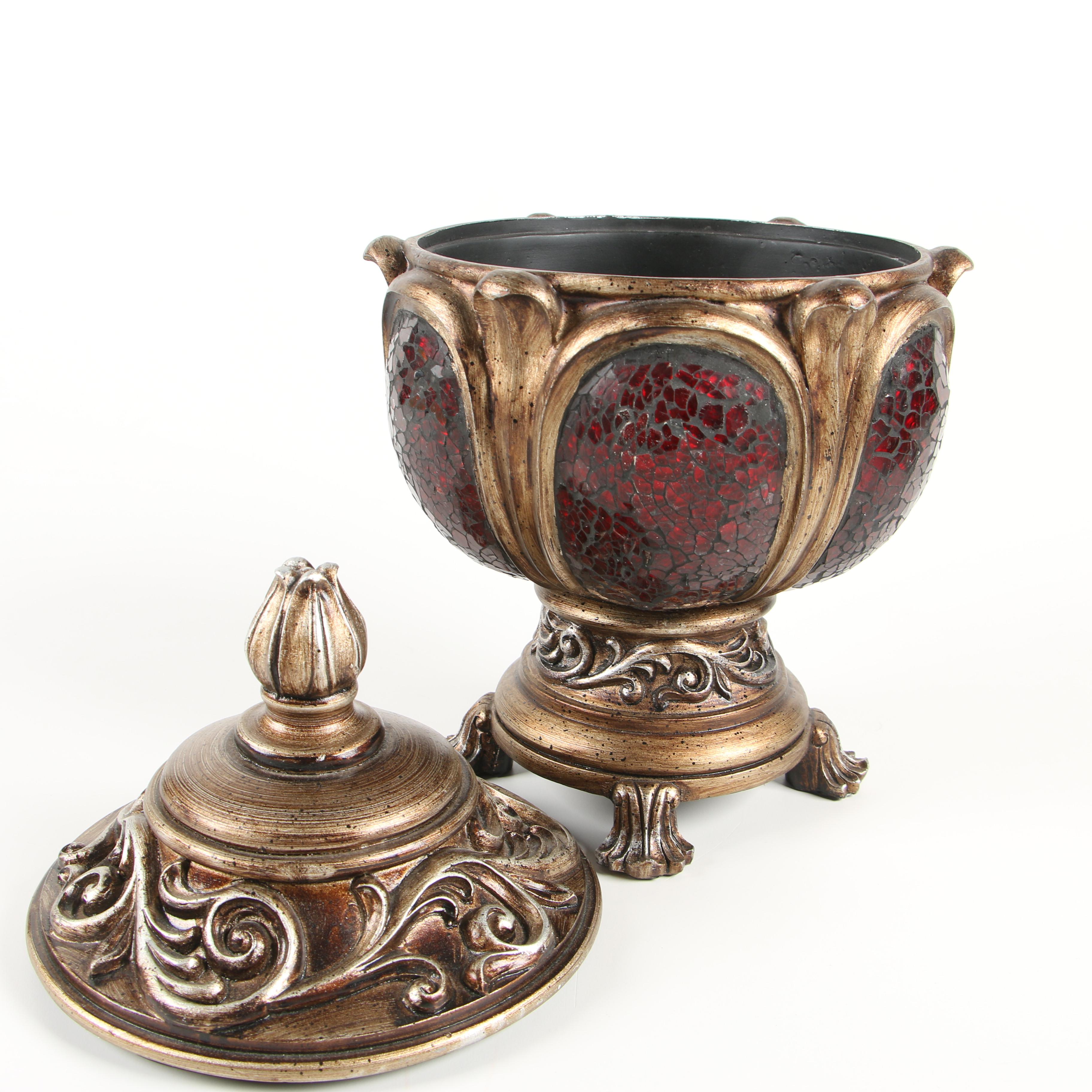 Ornate Molded Resin Boxes with Antique Finish