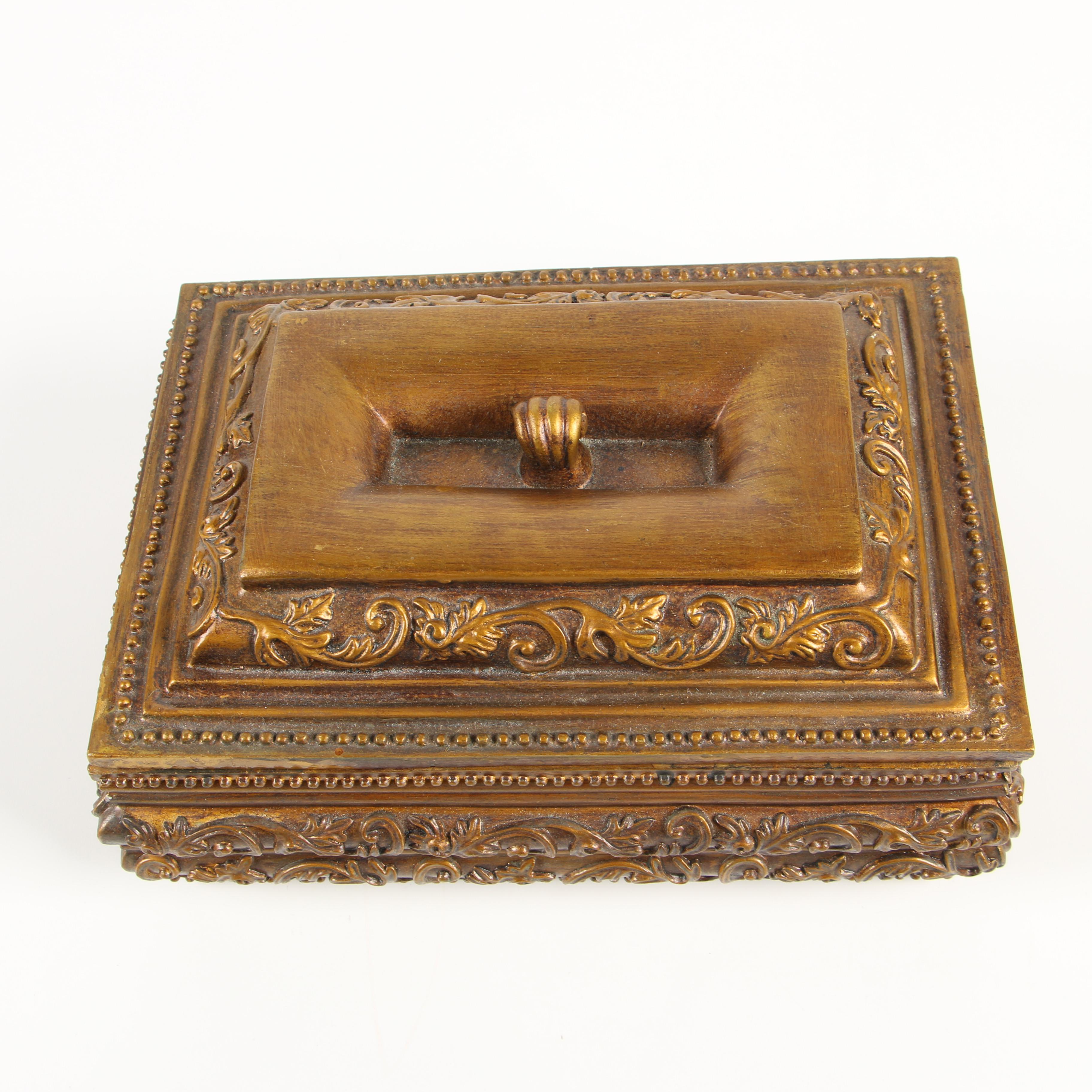 Ornate Molded Resin Boxes with Antique Finish