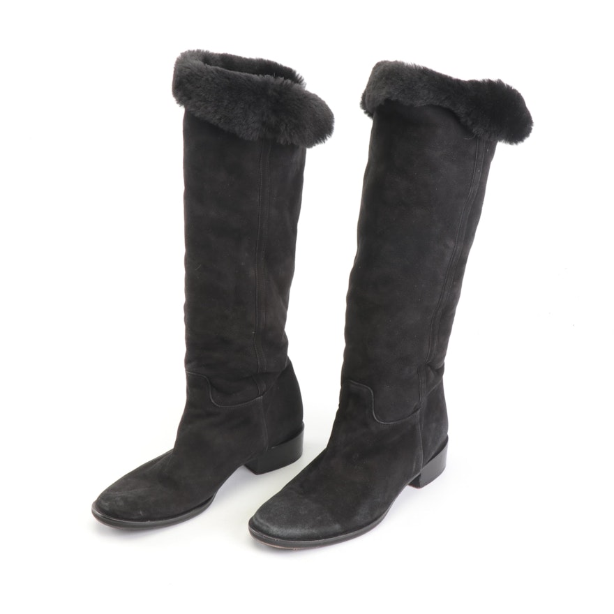 Max Mara Black Suede Shearling Boots