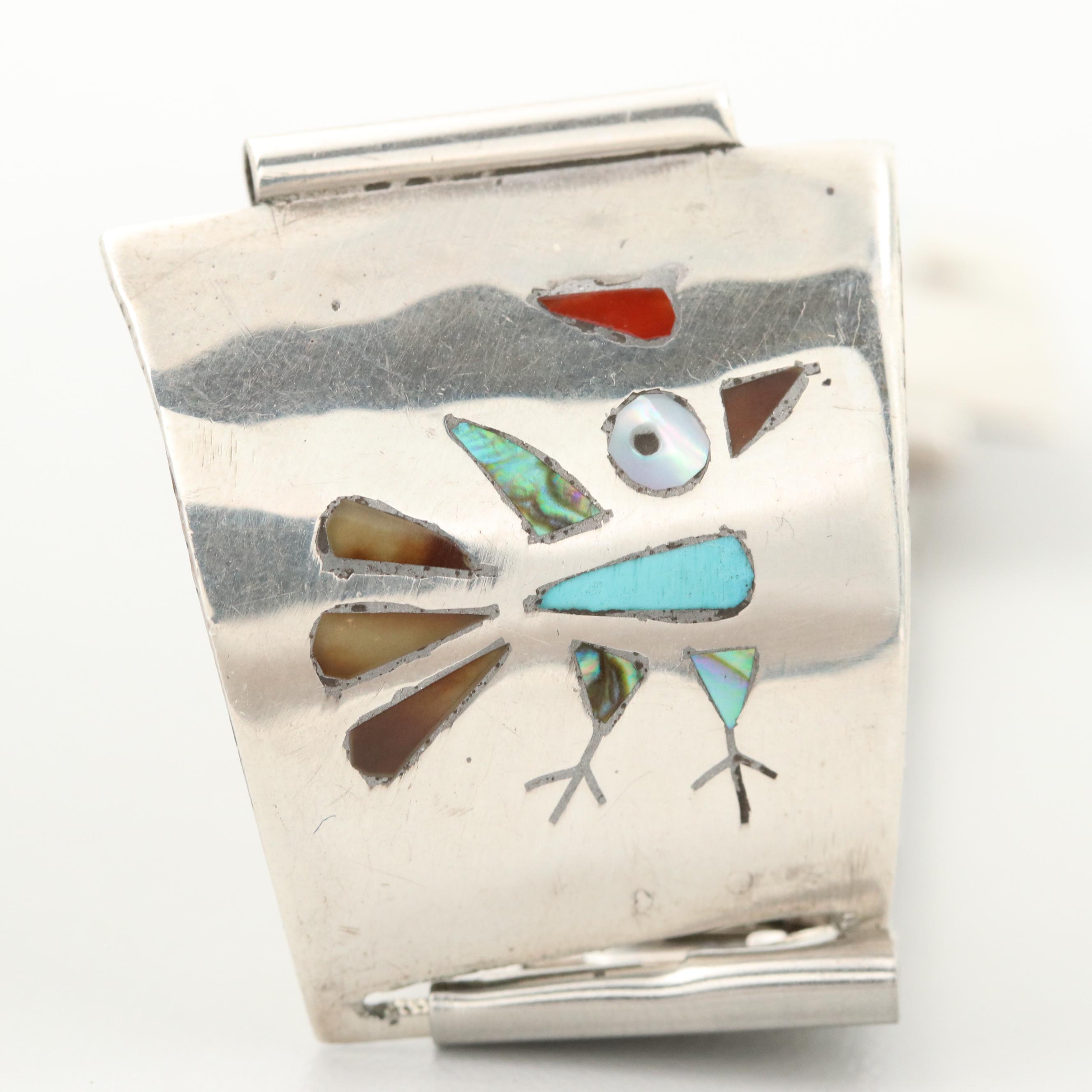 Southwestern Style Sterling and Stainless Steel Abalone and Gemstone Watchband