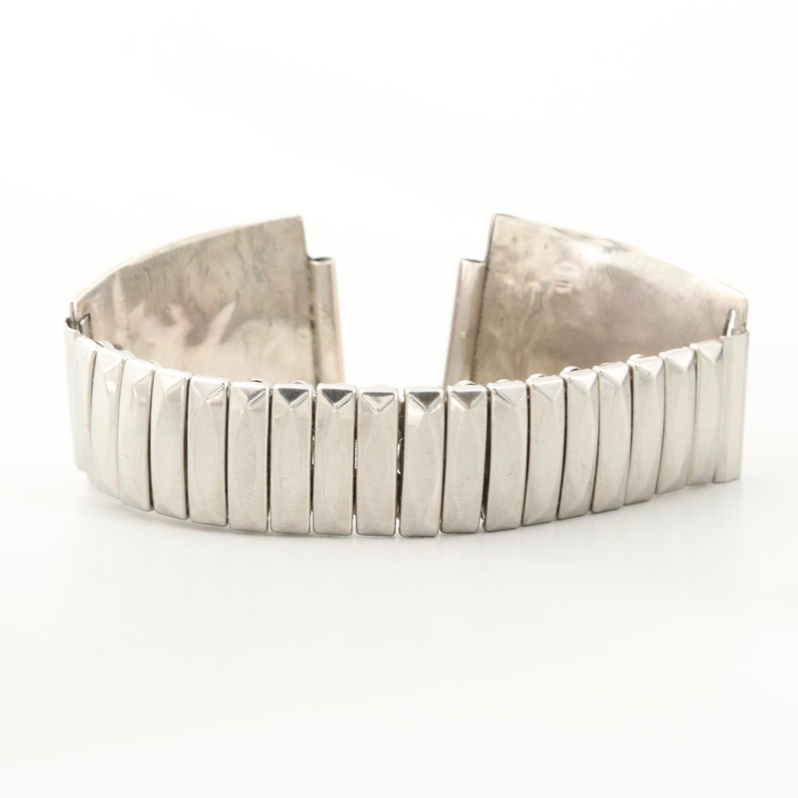 Southwestern Style Sterling and Stainless Steel Abalone and Gemstone Watchband