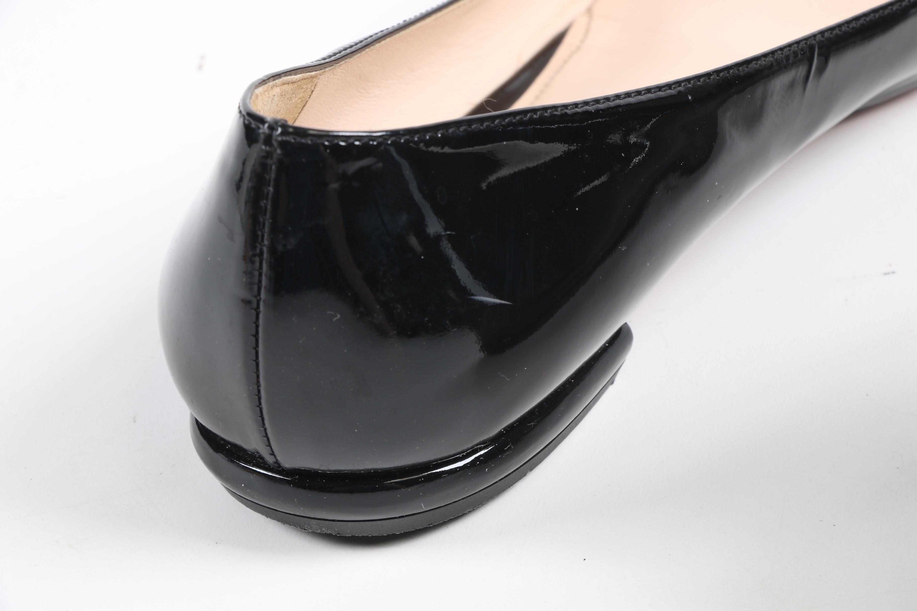 Prada Black Patent Leather Buckle Flats