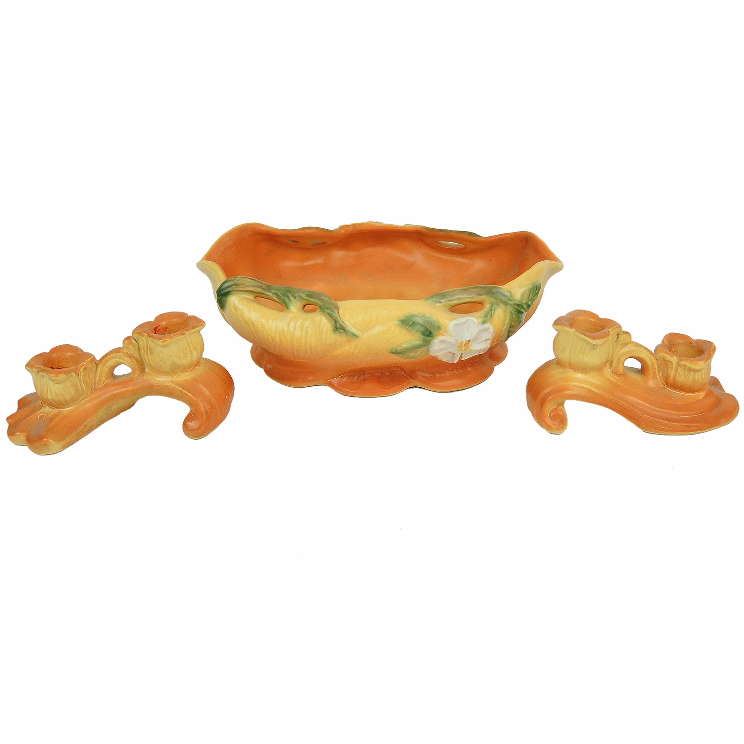 Weller Pottery "Dogwood" Console Bowl and Candleholders