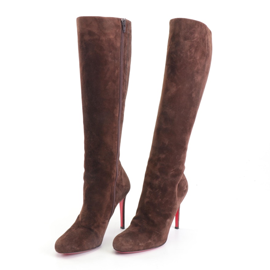 Christian Louboutin Paris Brown Suede High-Heeled Tall Boots