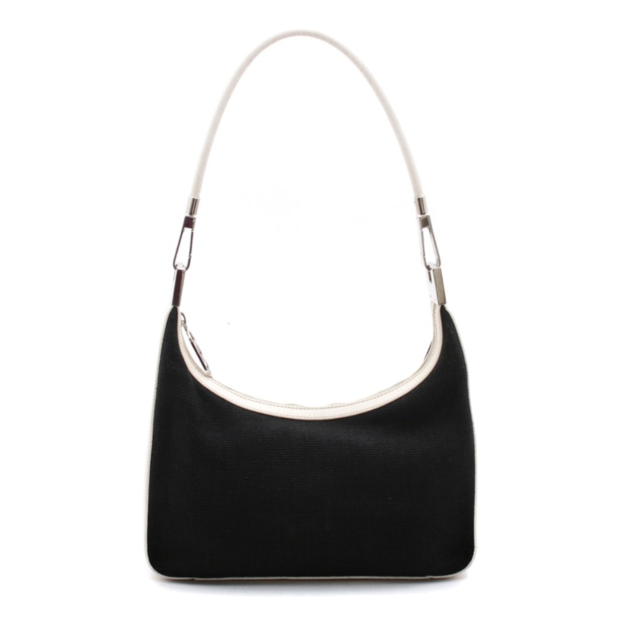 Gucci Black Canvas and Ivory Leather Hobo Shoulder Bag, Vintage