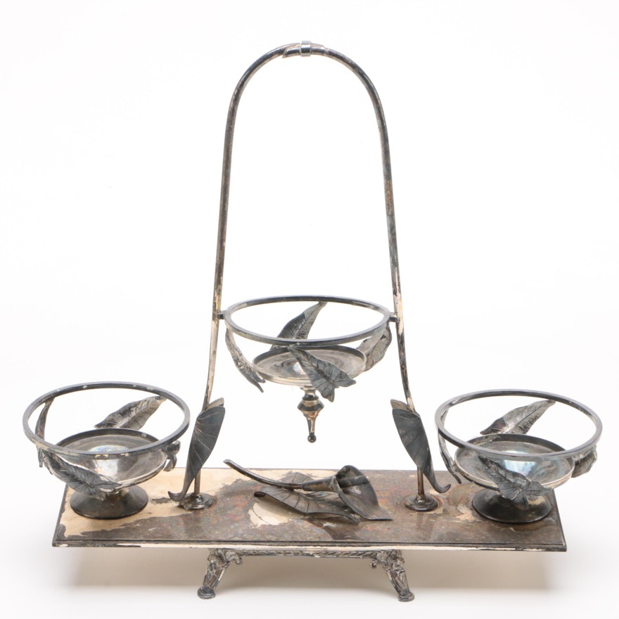 Silver Plate Tiered Foliate Tray, Early 20th Century