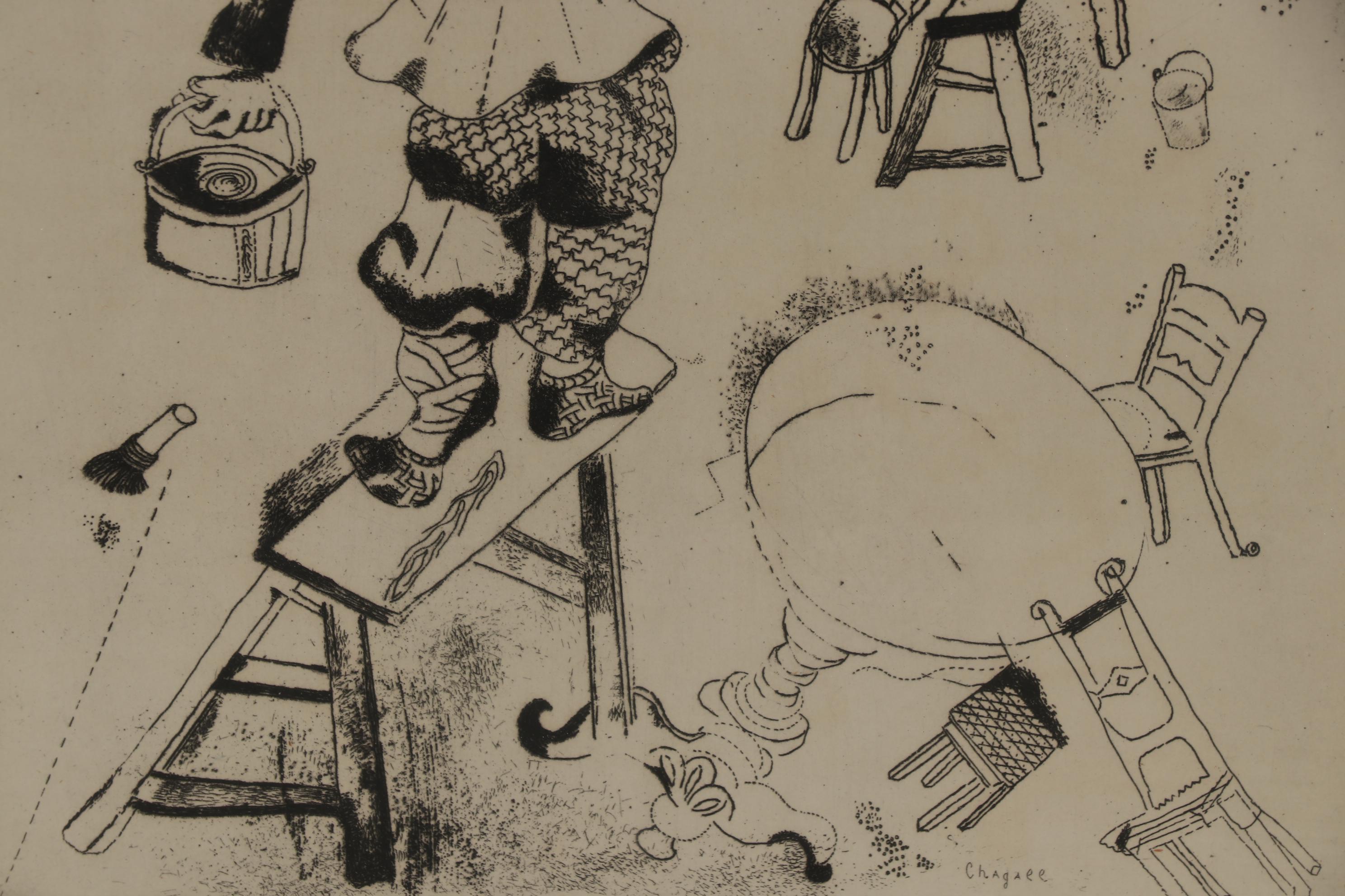 Marc Chagall Etching "The House Painters" for "Les Âmes mortes"