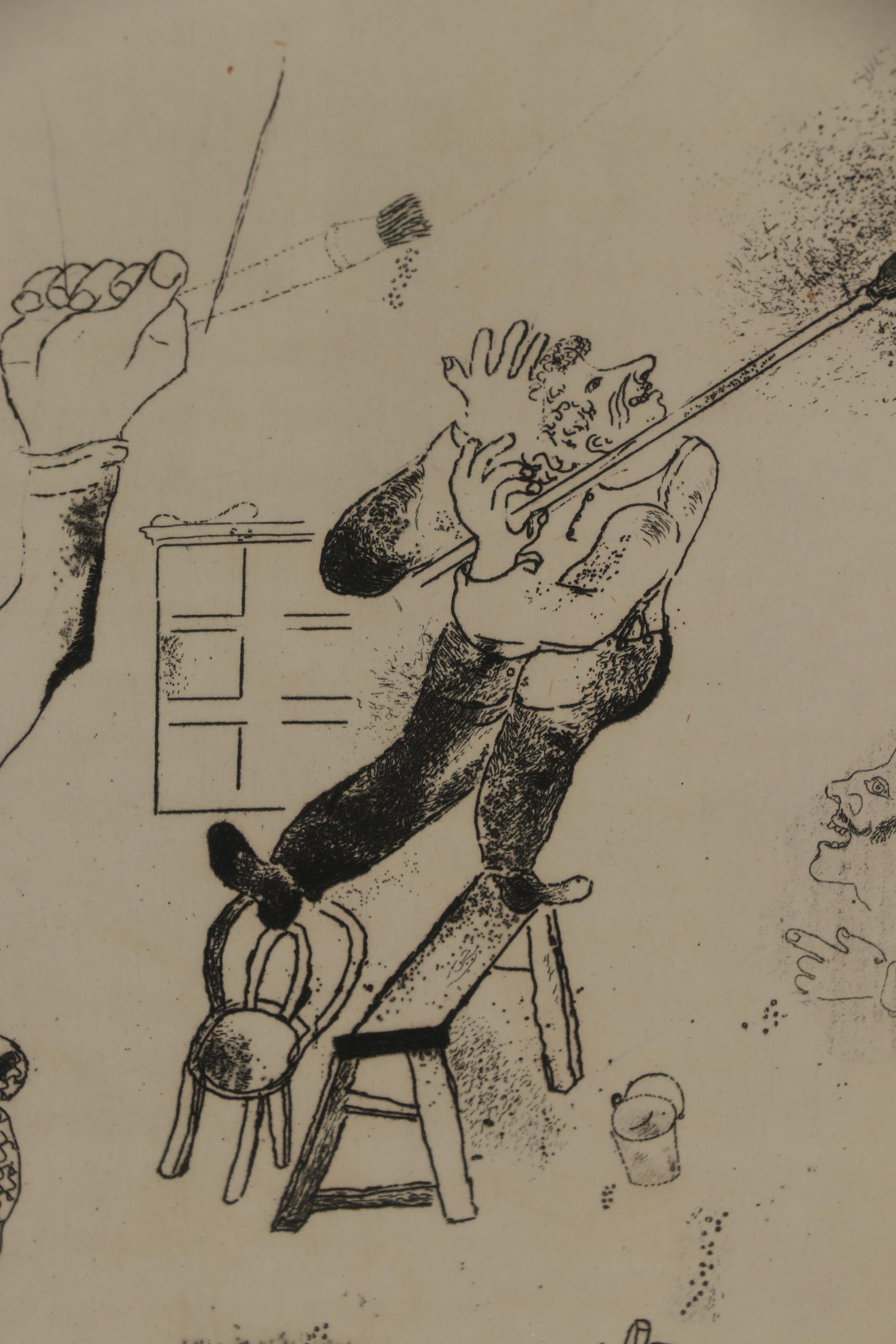 Marc Chagall Etching "The House Painters" for "Les Âmes mortes"