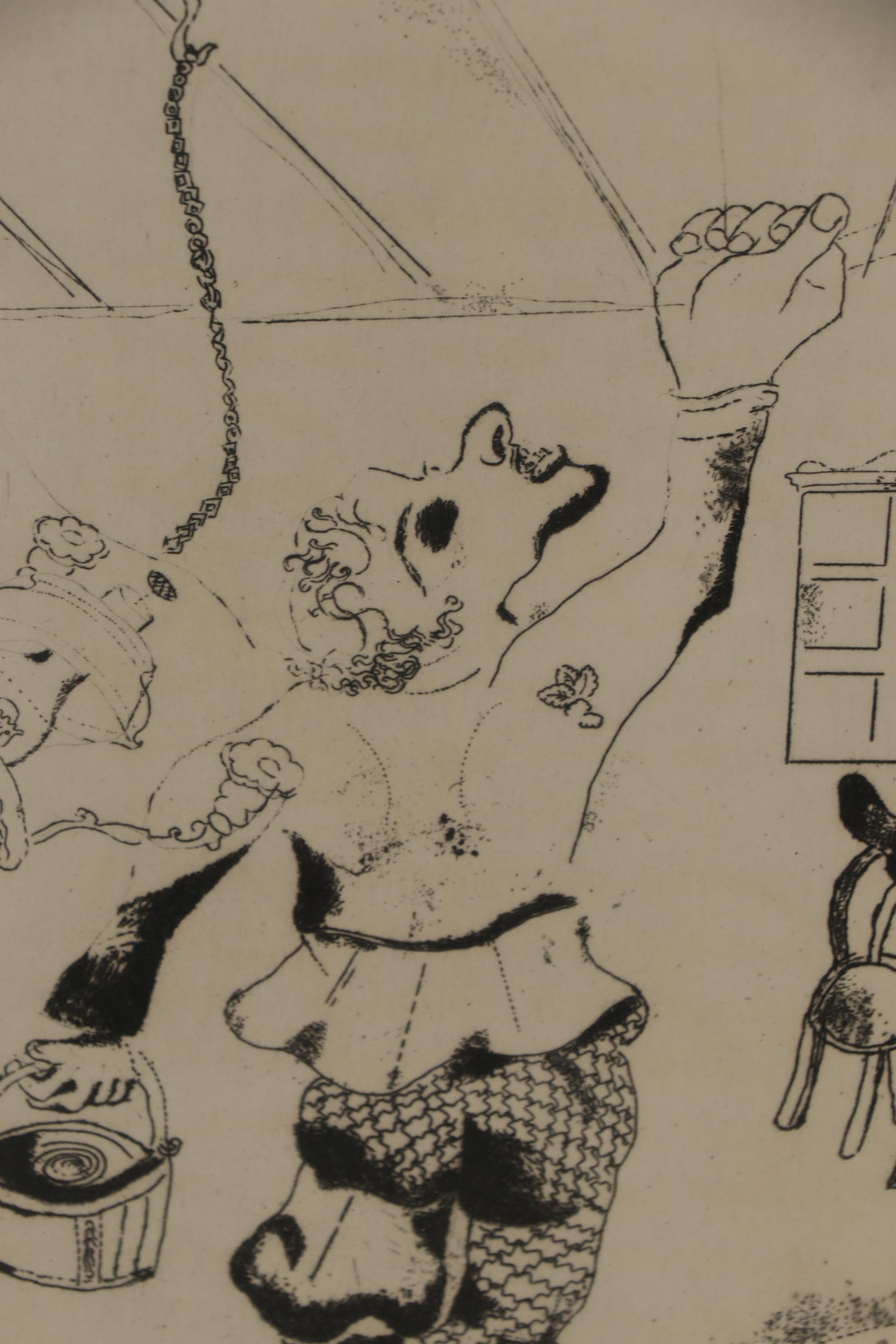 Marc Chagall Etching "The House Painters" for "Les Âmes mortes"