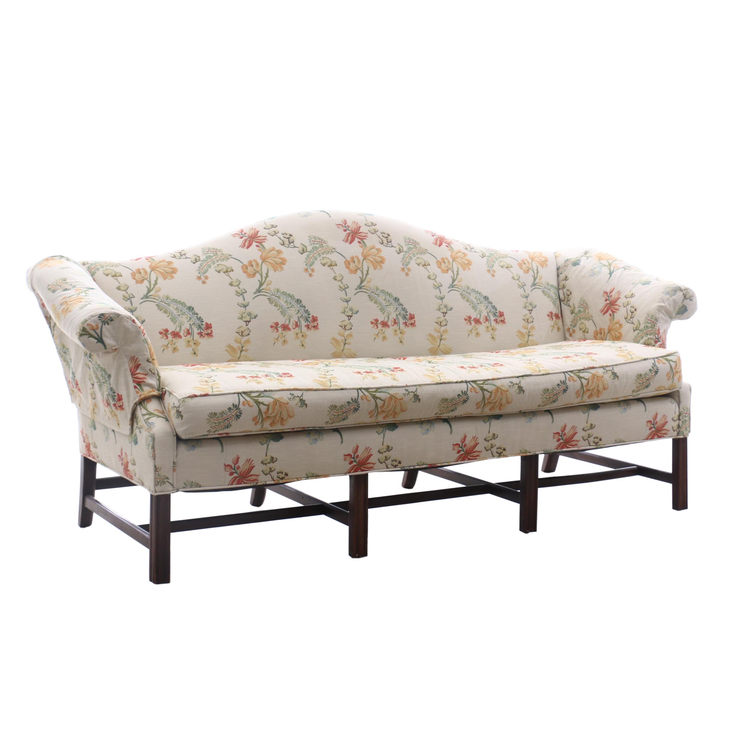 Camelback Sofa with Embroidered Floral Motifs