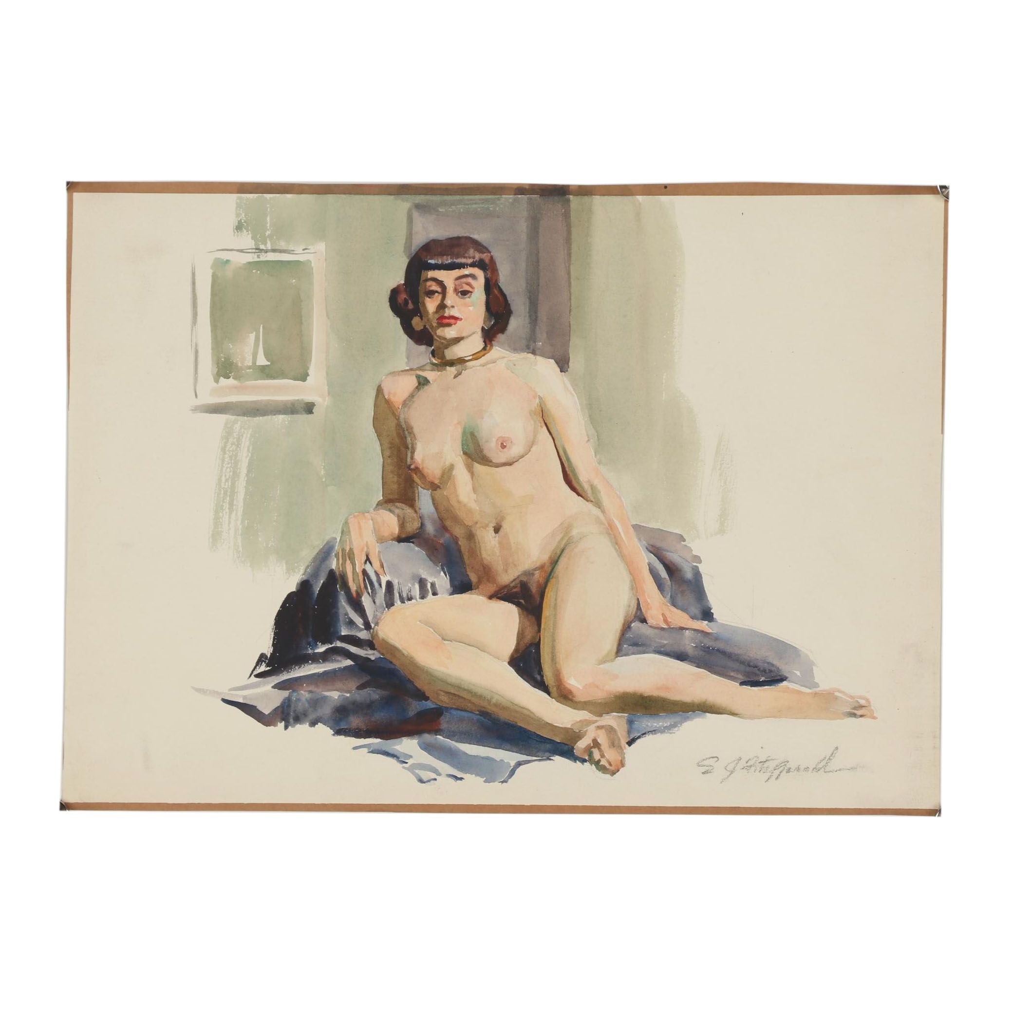 Edmond Fitzgerald Figural Watercolor Painting