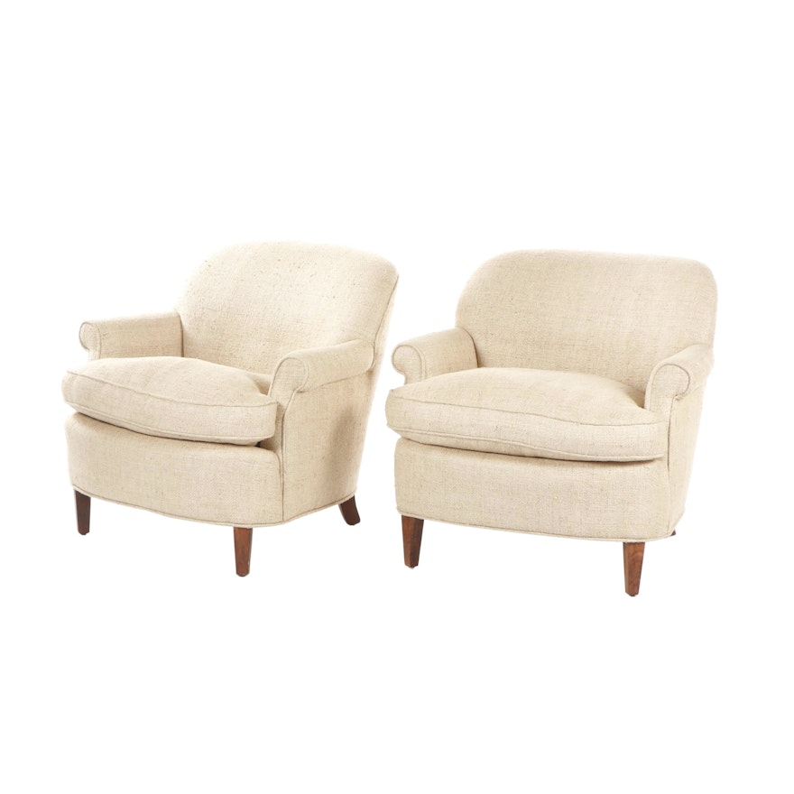 Pair of Burlap-Upholstered Club Chairs