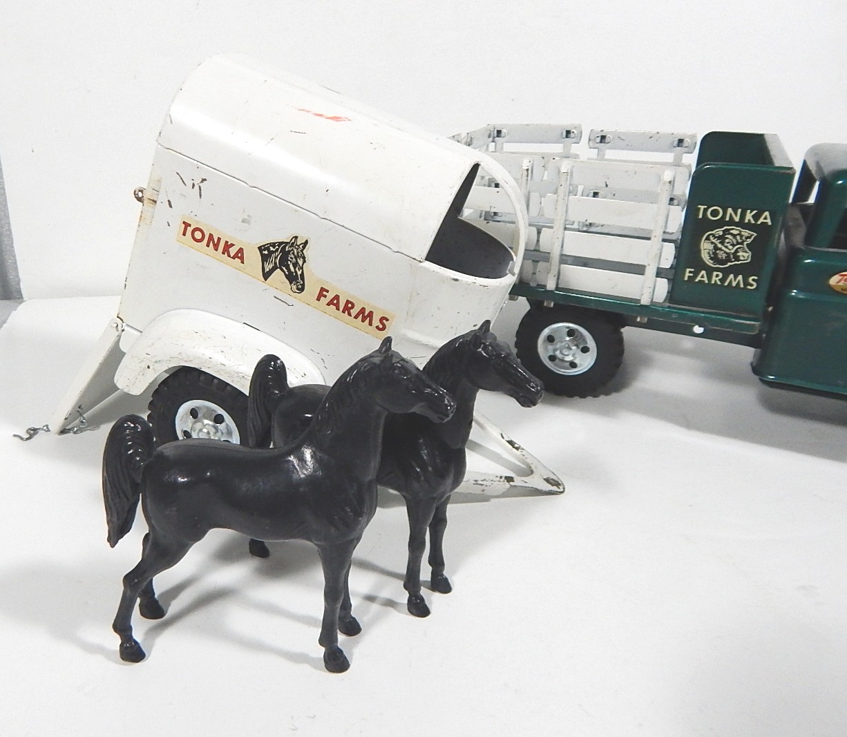 1960s Era Tonka Farms Pressed Steel Truck and Horse Trailer