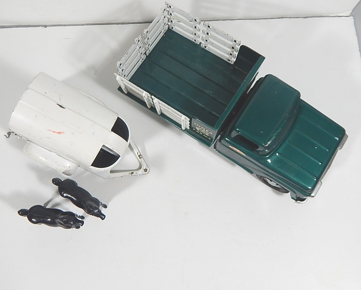 1960s Era Tonka Farms Pressed Steel Truck and Horse Trailer