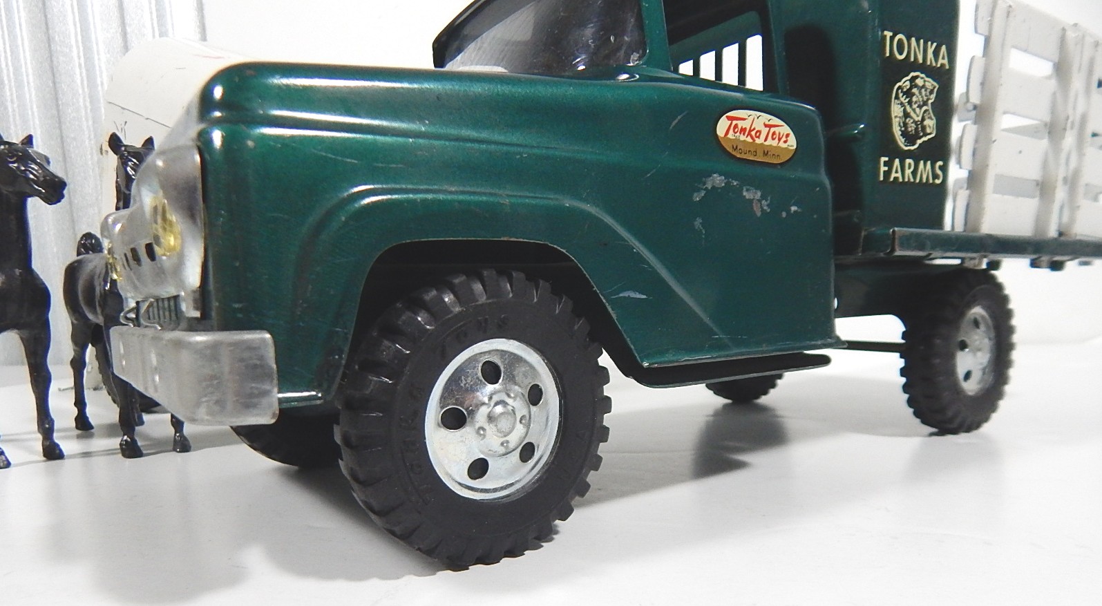 1960s Era Tonka Farms Pressed Steel Truck and Horse Trailer