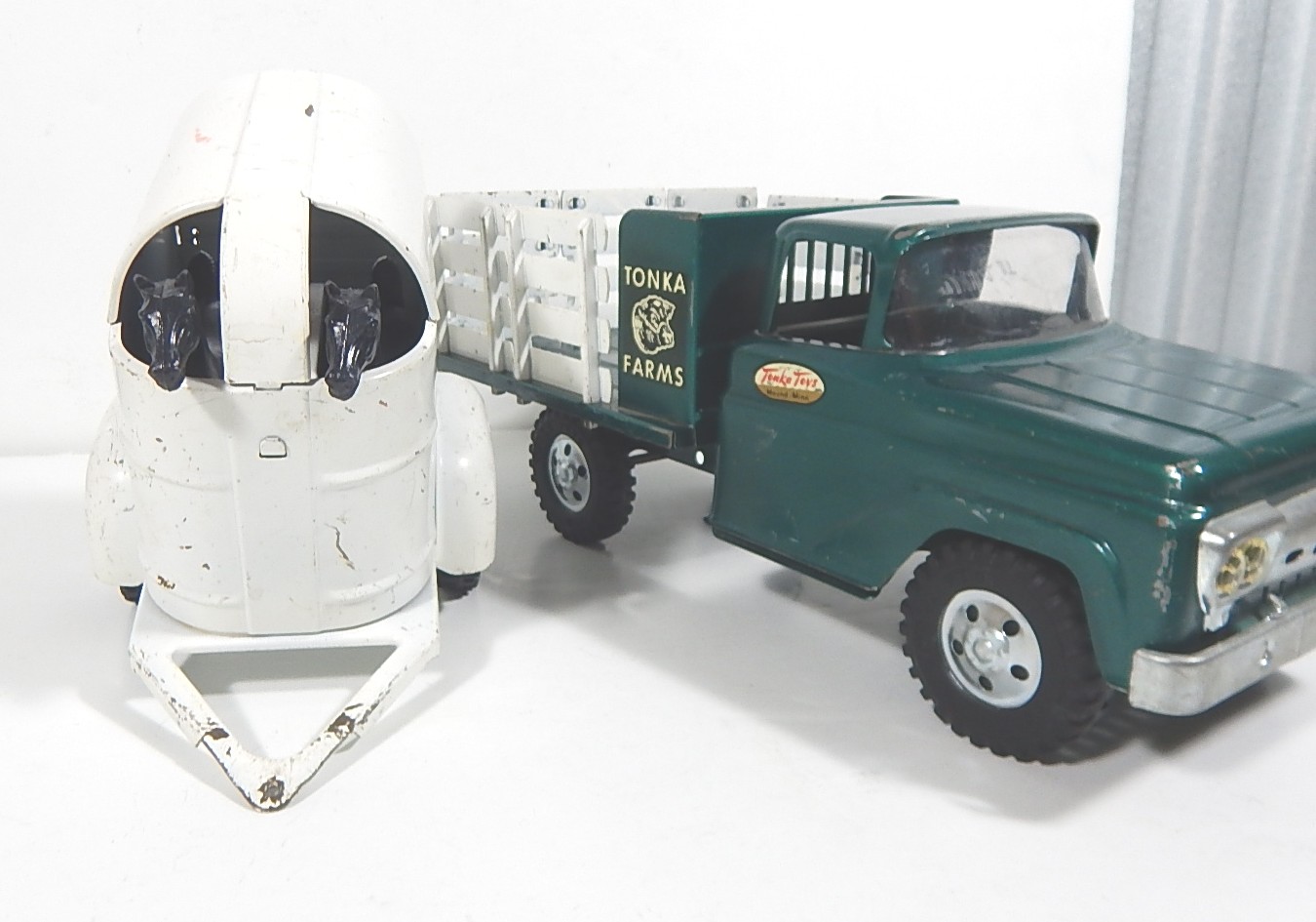 1960s Era Tonka Farms Pressed Steel Truck and Horse Trailer