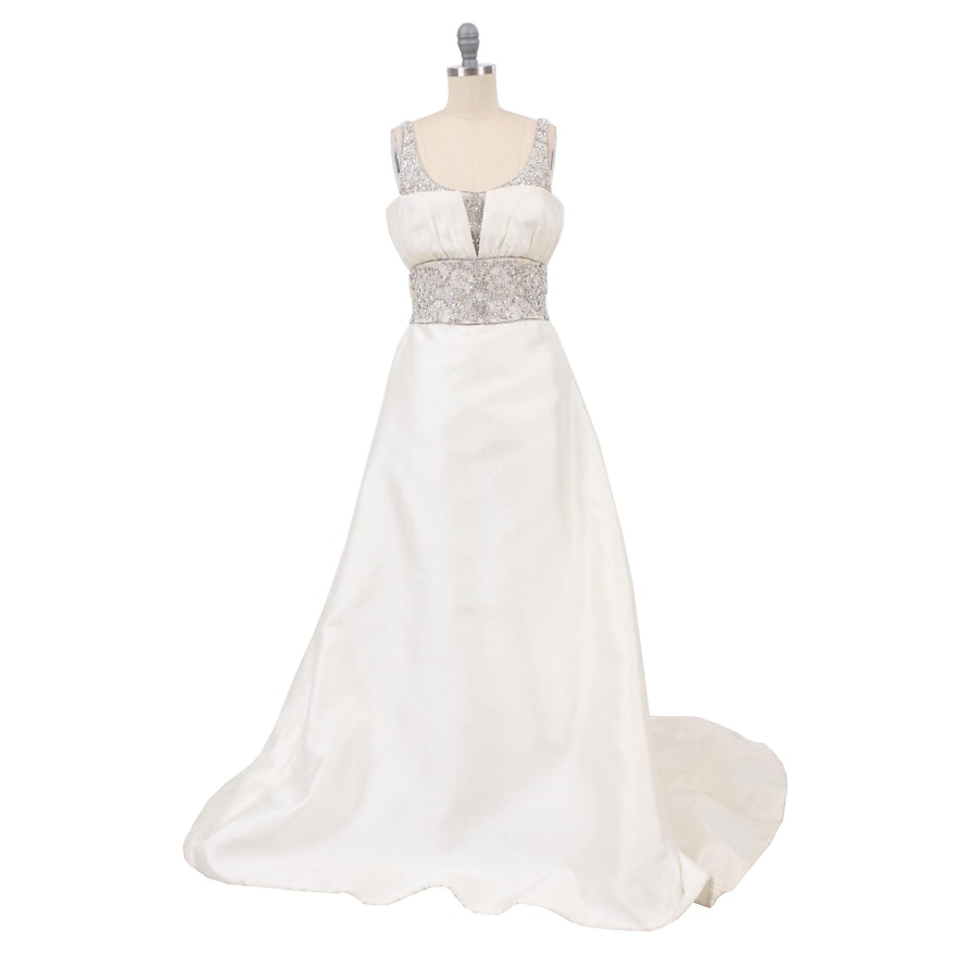 Badgley Mischka Embellished Off-White Silk Sleeveless Wedding Gown