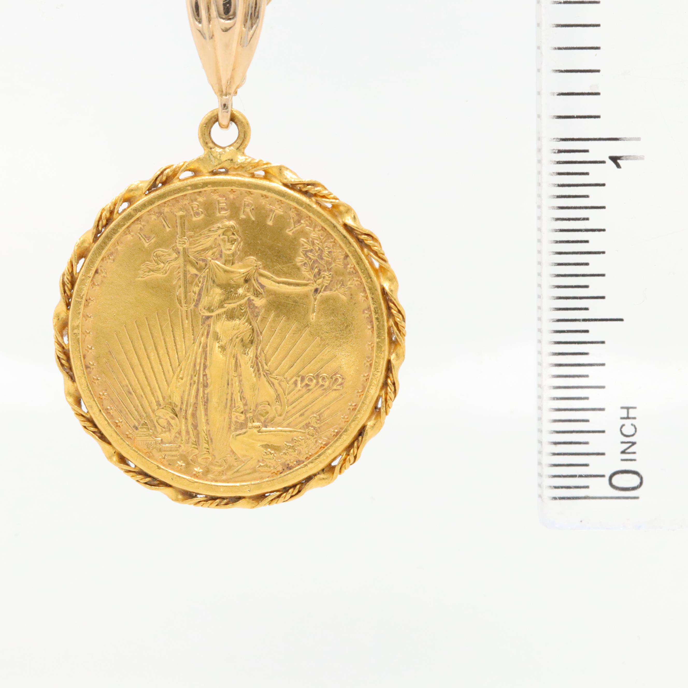 14K Yellow Gold Necklace with 1992 $10 American Gold Eagle 1/4 Oz. Bullion Coin
