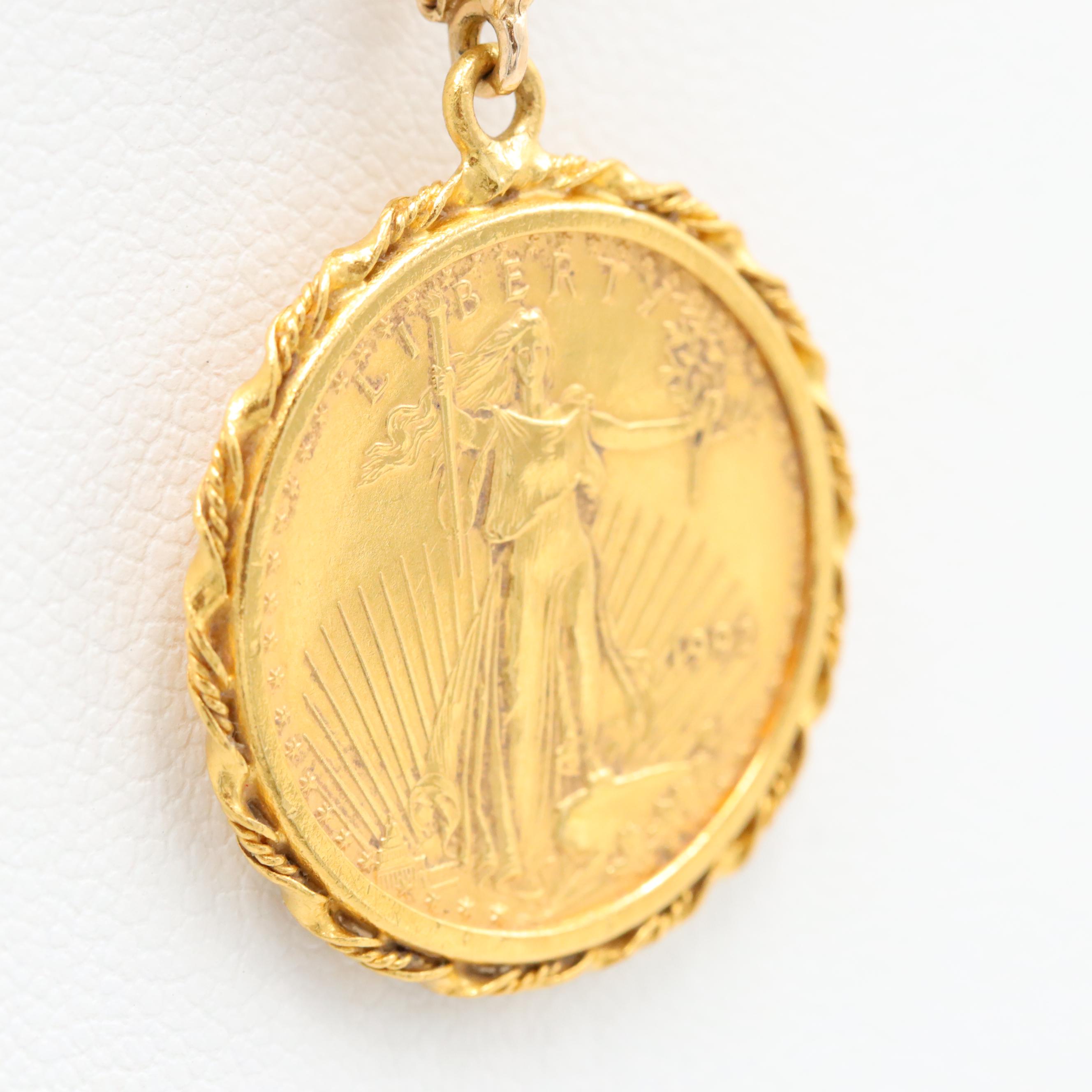 14K Yellow Gold Necklace with 1992 $10 American Gold Eagle 1/4 Oz. Bullion Coin