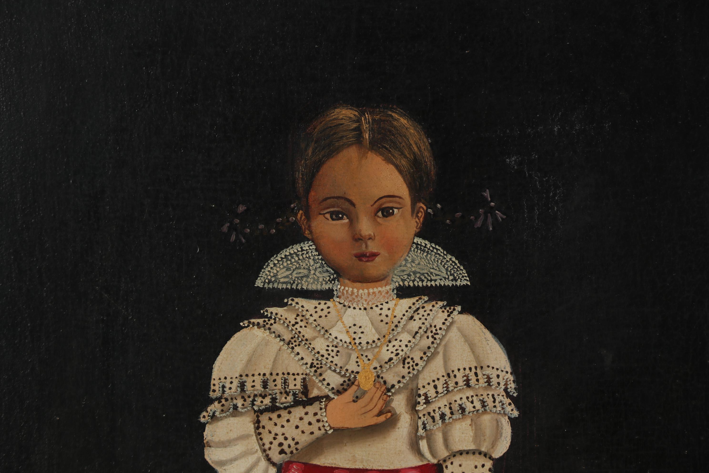 Agapito Labios Folk Portrait of Girl with a Cat