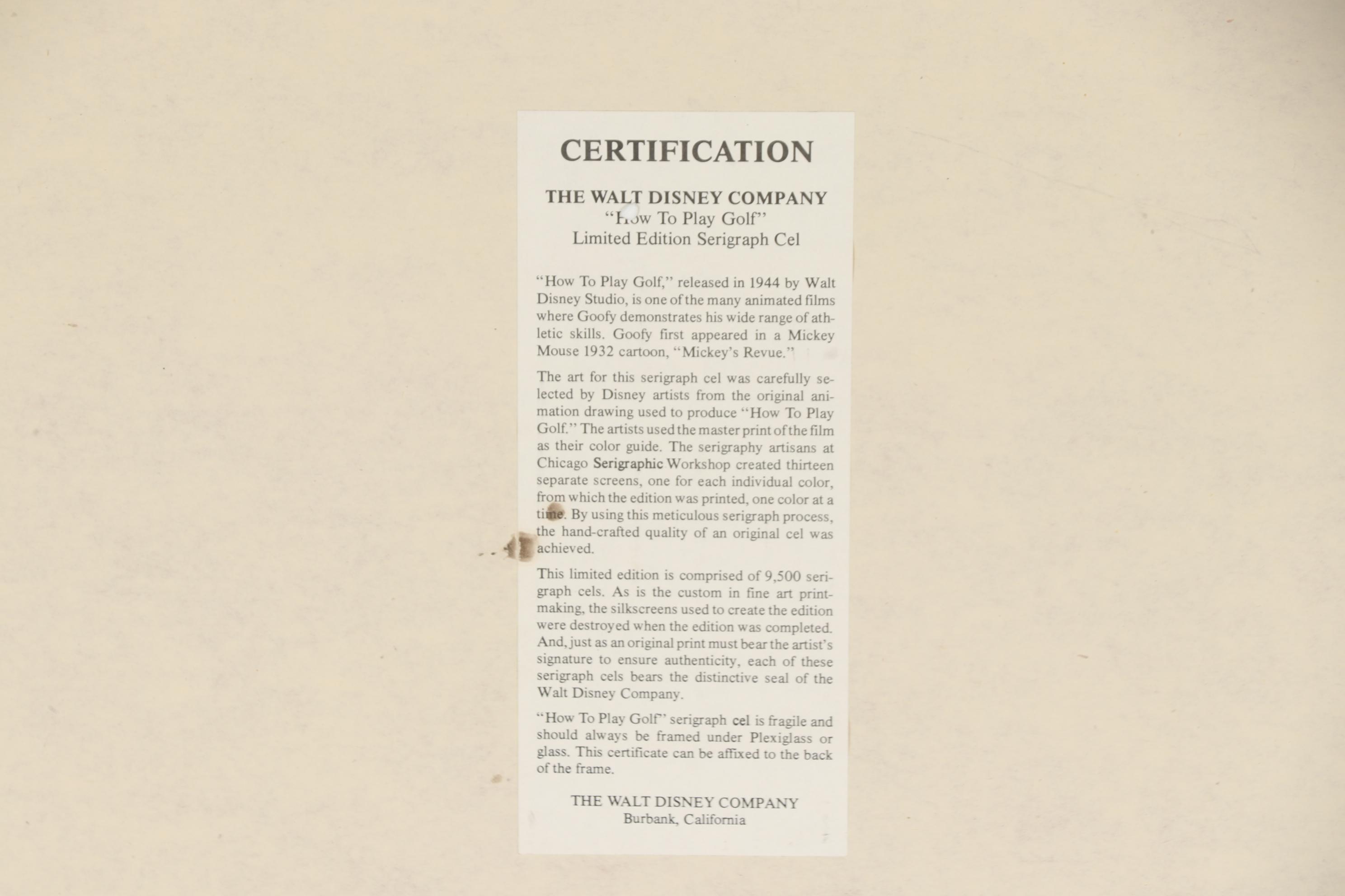 Disney Sericel "How to Play Golf"