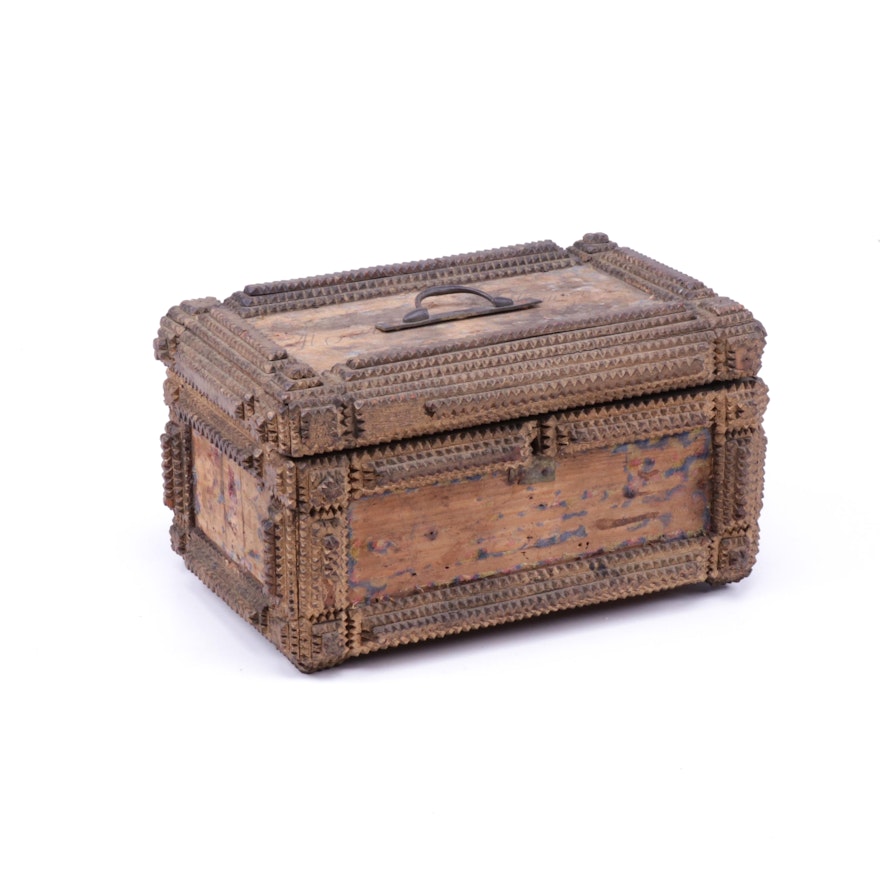 Tramp Art Wooden Box, Mid 19th Century