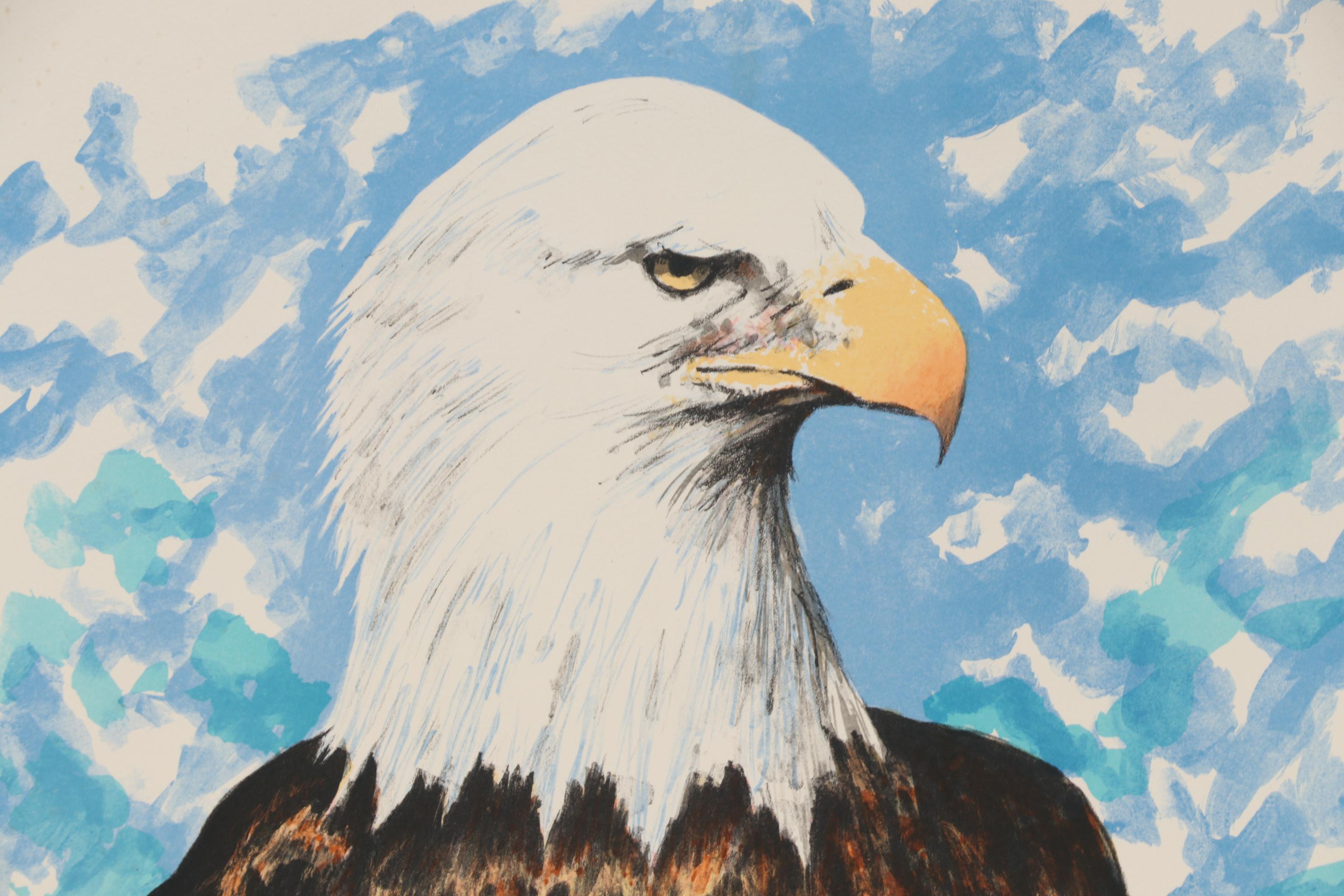 Paul Seckel Color Lithographs of Bald Eagles and Lions