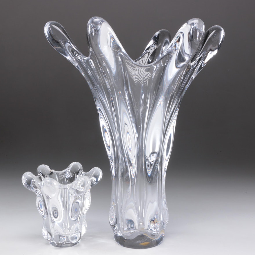 French Cofrac Art Verrier Crystal and Glass Vases