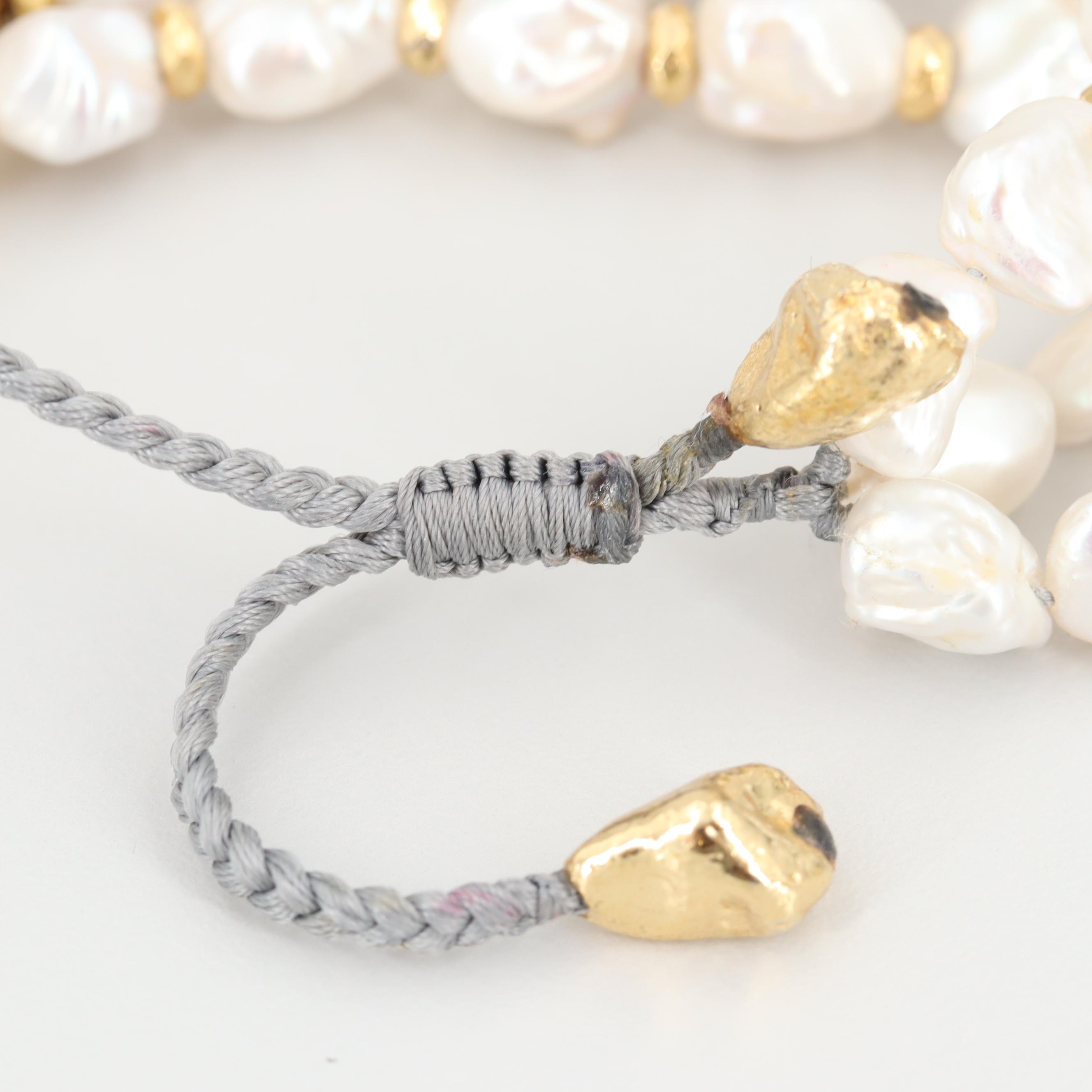 Tai Triple Strand Adjustable Cultured Pearl Bracelet with Rhinestone Accents